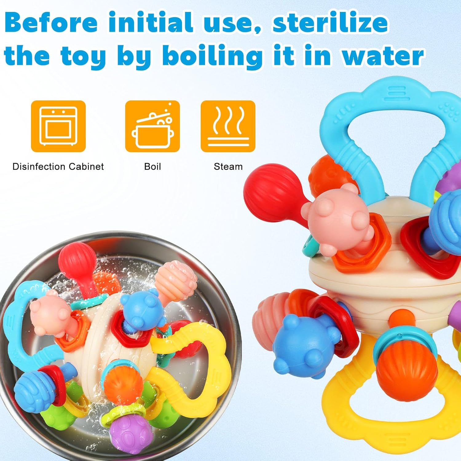 Baby Montessori Sensory Ball for 0-6 6-12 Months, Food Grade Baby Rattle, Infant Newborn Developmental Learning Plays Gifts for Baby Boys Girls image number 1