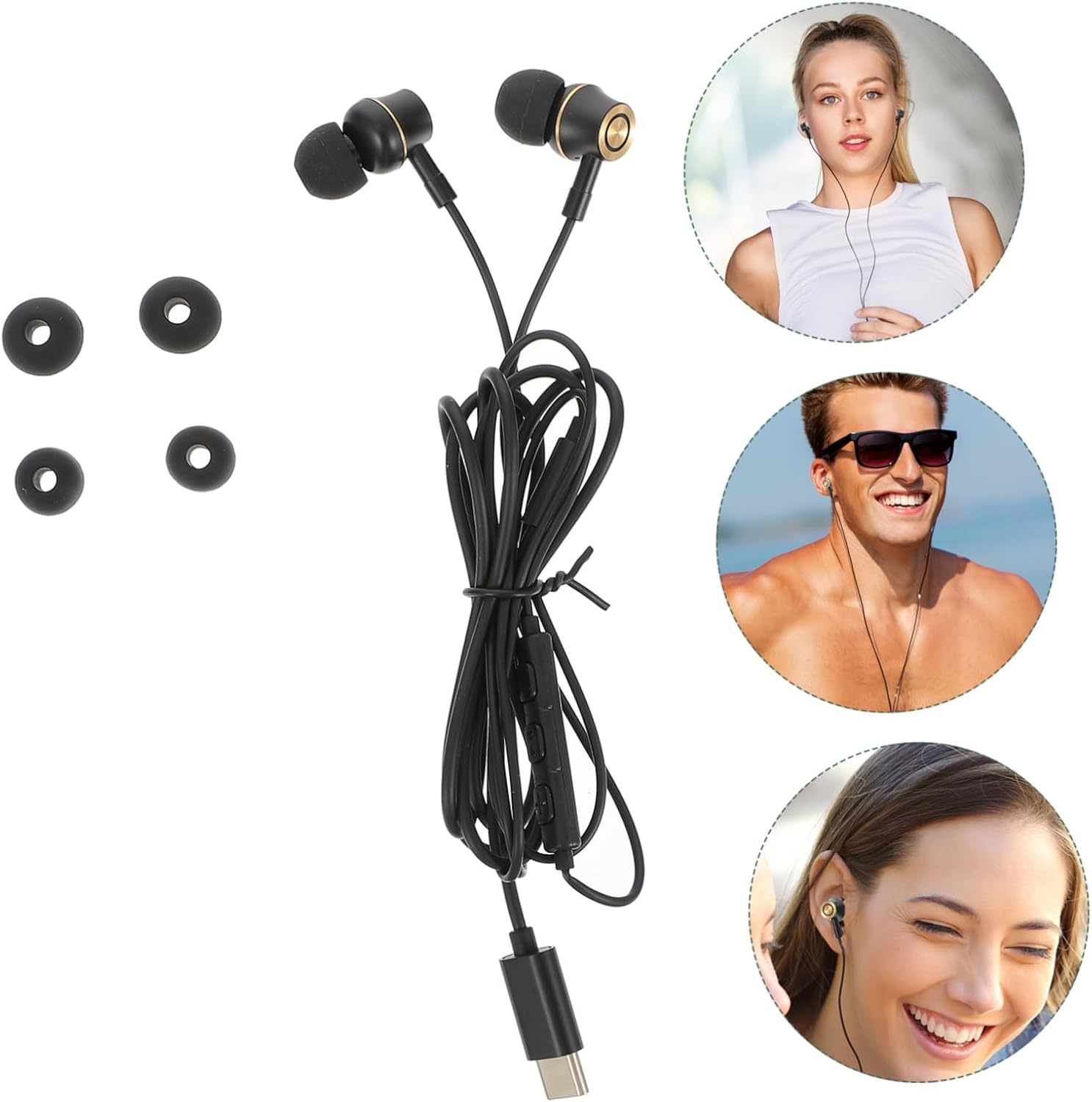 LRXIYODE USB Type-C Earphones with Mic Wired In-Ear Headset Noise Canceling Stereo for Phone and Tablet, Metal Black Design for Travel and Daily Use image number 5