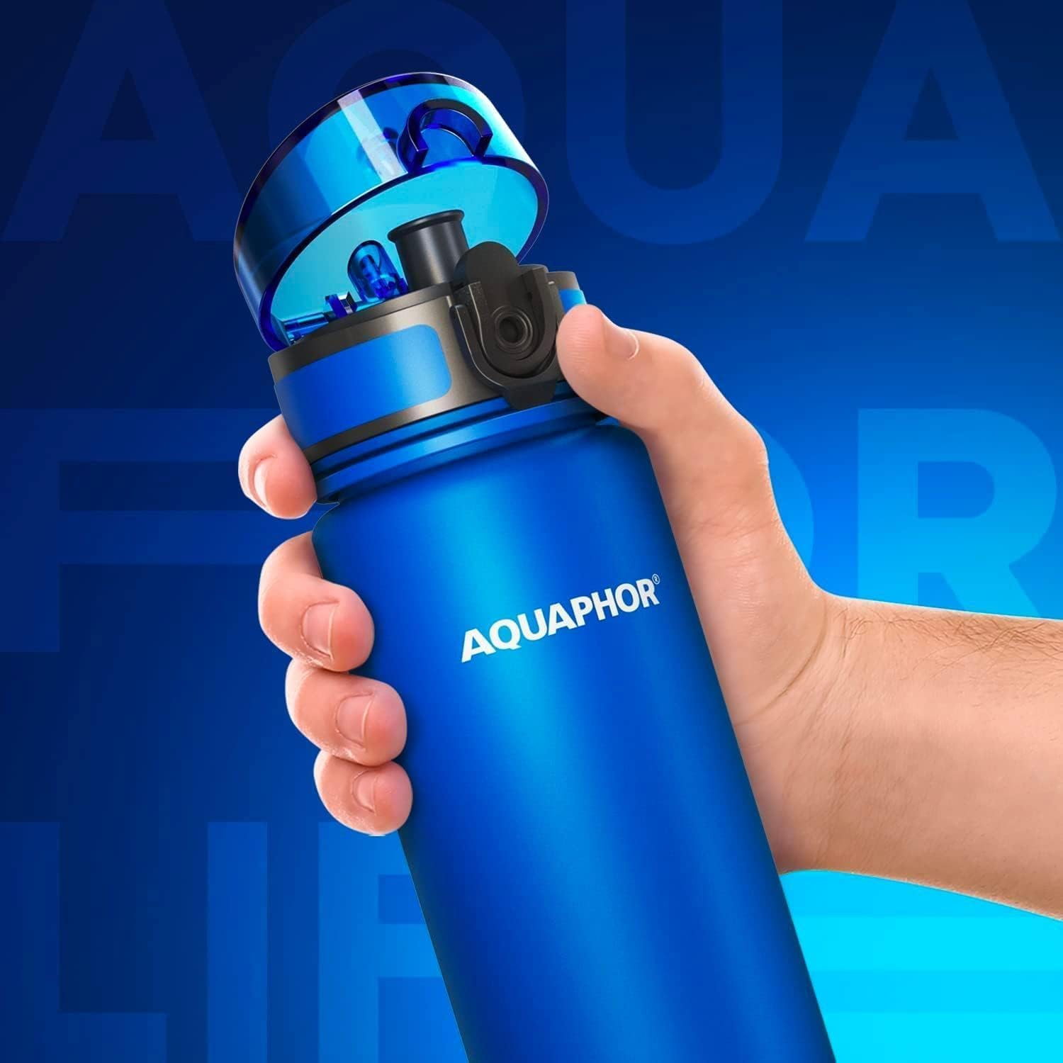 AQUAPHOR City Bottle 500Ml Blue | Travel Water Bottle with Activated Carbon Filter | Filters Chlorine & Impurities | Made of Tritan & Bpa-Free | Stay Hydrated on the Go! image number 3