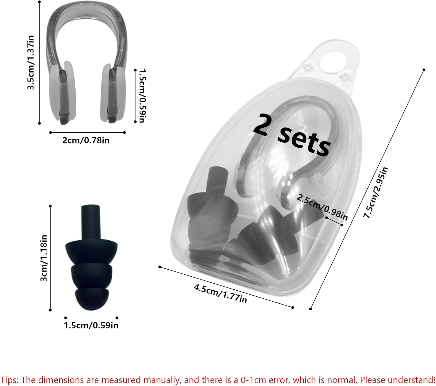 Waterproof Swimming Earplugs & Nose Clip Set 2Pcs Unisex Adult Swim Gear for Pool Snorkeling image number 2