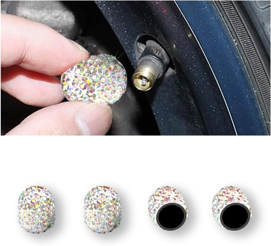 4Pack Car Crystal Rhinestone Tire Valve Caps, Handmade Car Tire Valve Stem Caps, Attractive Dustproof Bling Car Accessories, Universal for Cars, Suvs, Bike, Trucks, Motorcycles (Purple)