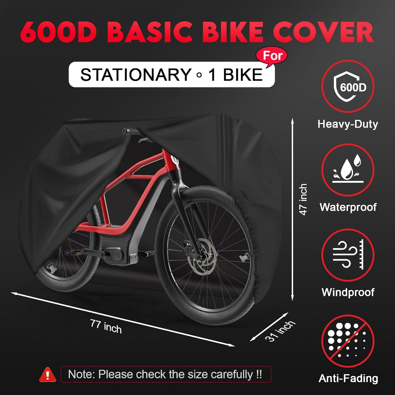 Zettum Bike Cover for 1 Bike - 600D Bike Covers Outdoor Storage Waterproof & Heavy Duty, Bicycle Cover for Single Ebike, Mountain Bike, Road Bike, Hybrid Bike, Beach Cruiser Bike, Scooter and More image number 3