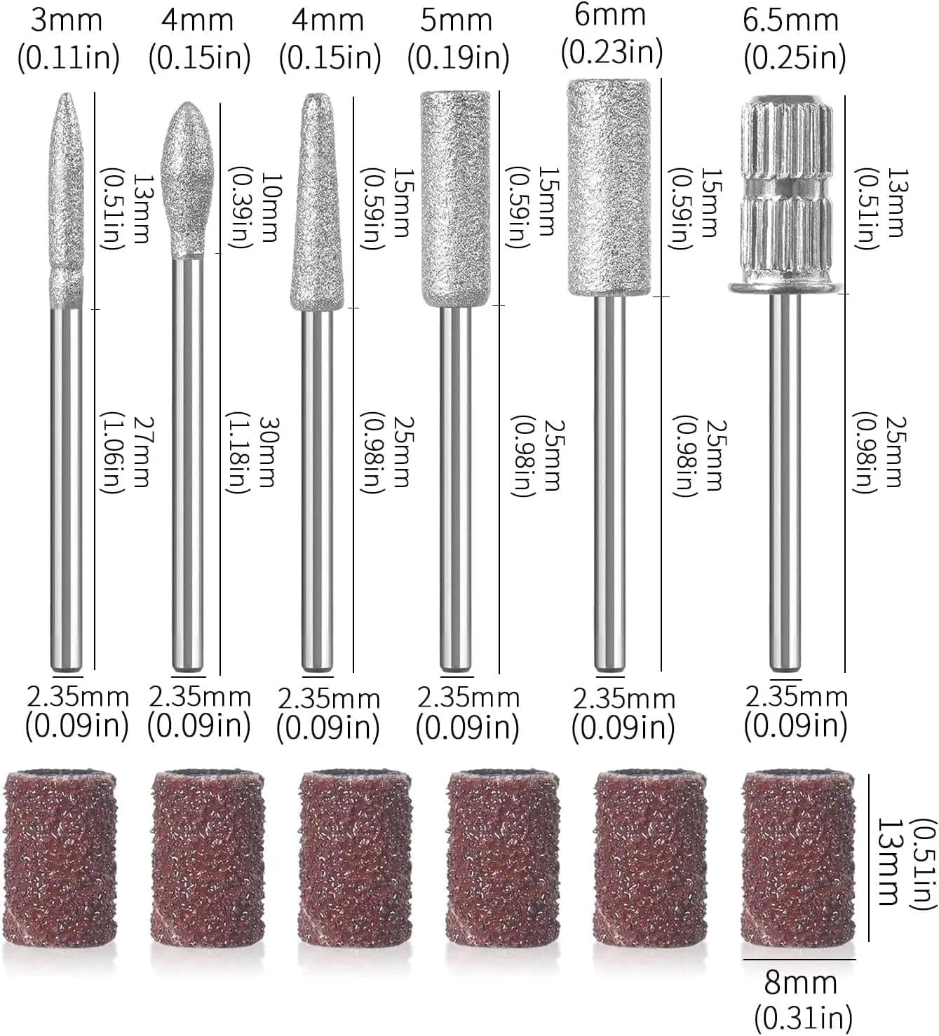 6 Pcs Professional Nail Drill Bits Set with Sanding Bands for Manicure Pedicure, Universal 3/32 Inch Size Stainless Steel - Fengea image number 3