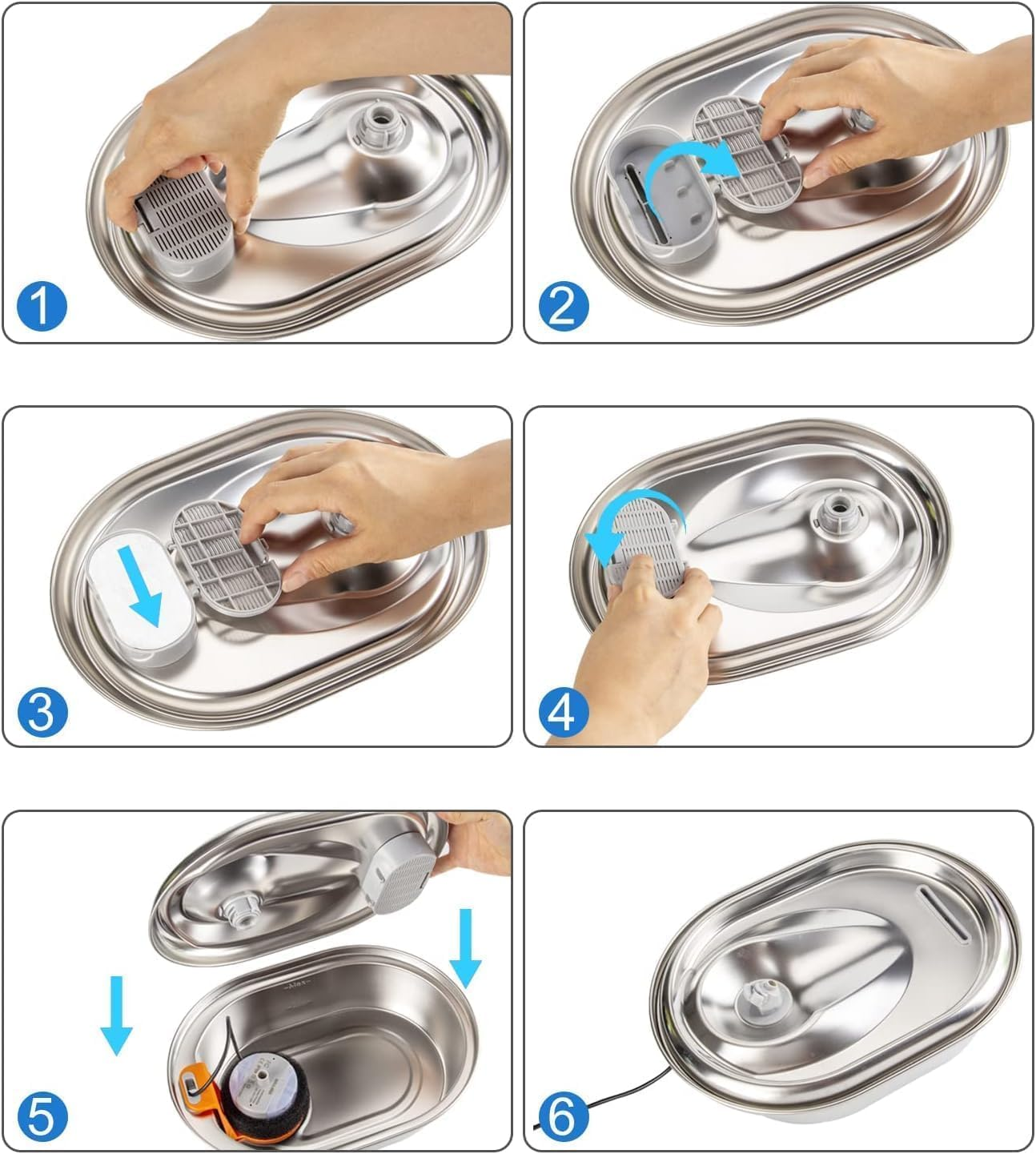 Monehet Pet Water Fountain 3.2L Stainless Steel Pet Fountain Cat Water Fountain Dog Water Dispenser with Water Level Window and LED Light, Ultra-Quiet Pump (White, Runway Filter Element 8+8) image number 2