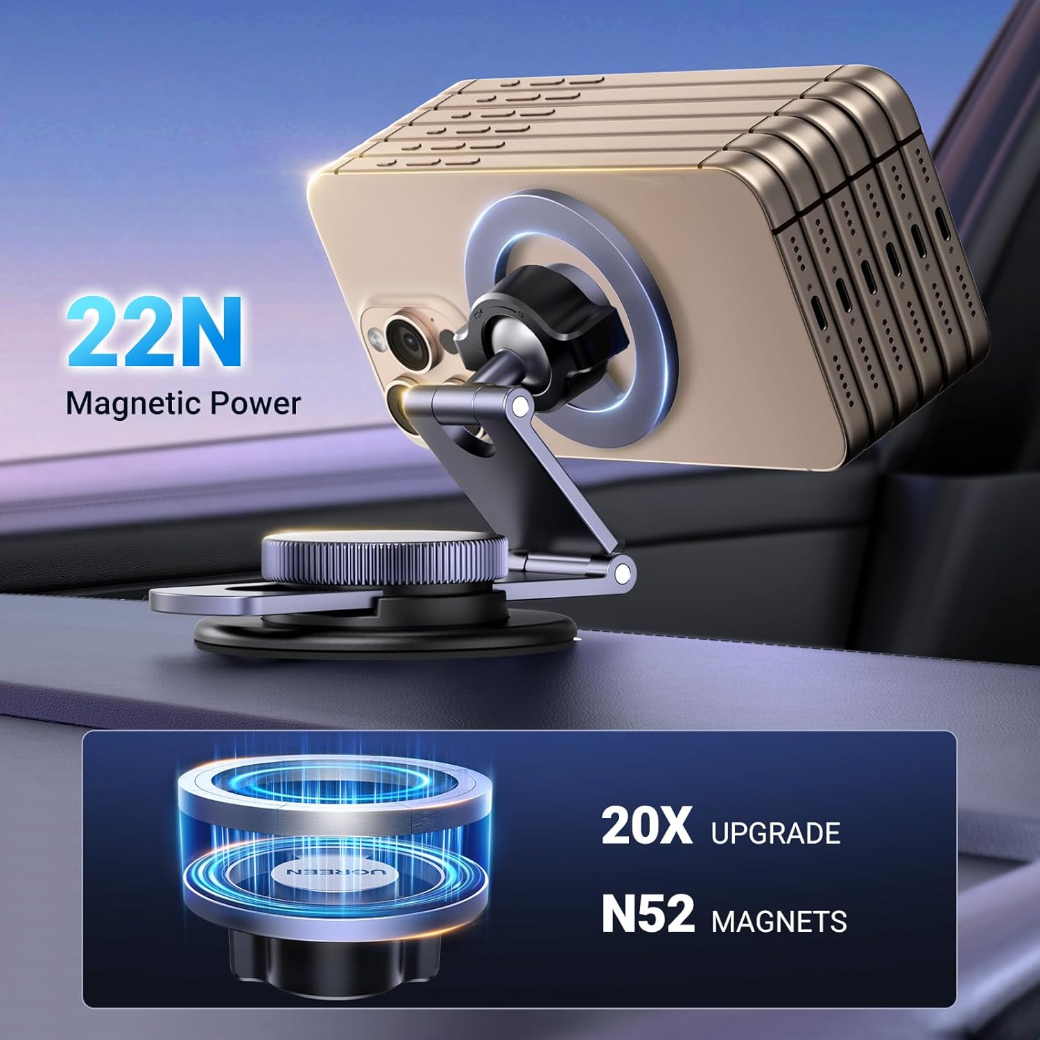 UGREEN for Magsafe Car Mount 360&deg; Rotation, 2025 Upgraded Flexible Arm, Magnetic Phone Holder for Dashboard, Windscreen, Compatible with Iphone 16 Pro Max, and Magsafe Case image number 1