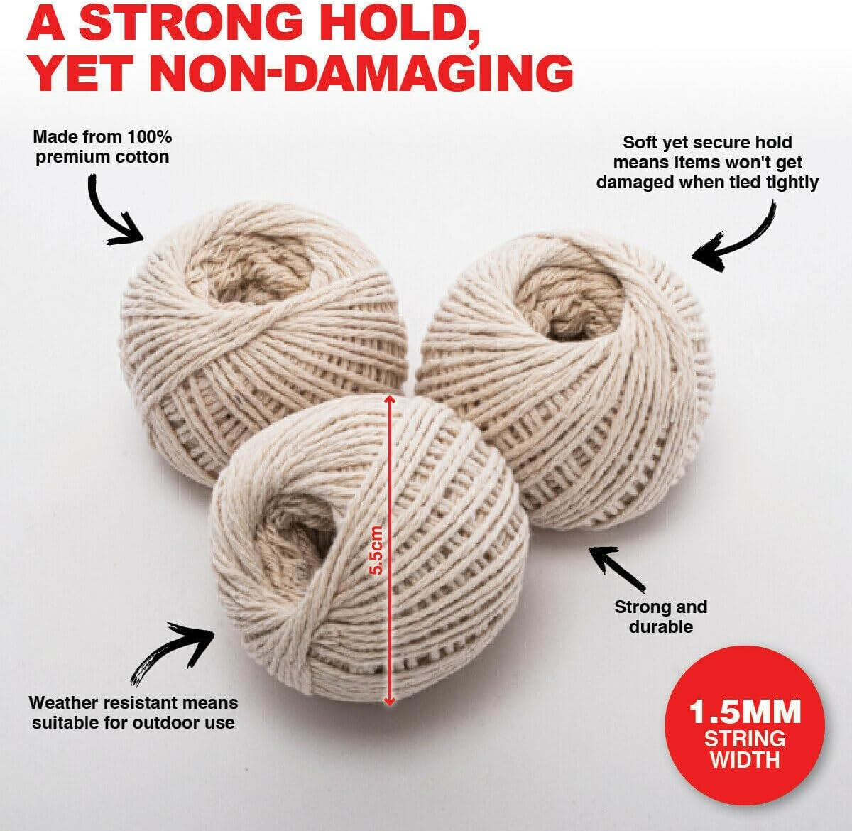 Leona Co 5Mm Natural Cotton Rope, 3 X 40M Cord Twine, Heavy Duty Sisal String Cord Rope for DIY Arts Crafts, Gardening, Bundling, Decorating, Cat Scratching Post, Gift Wrapping image number 2