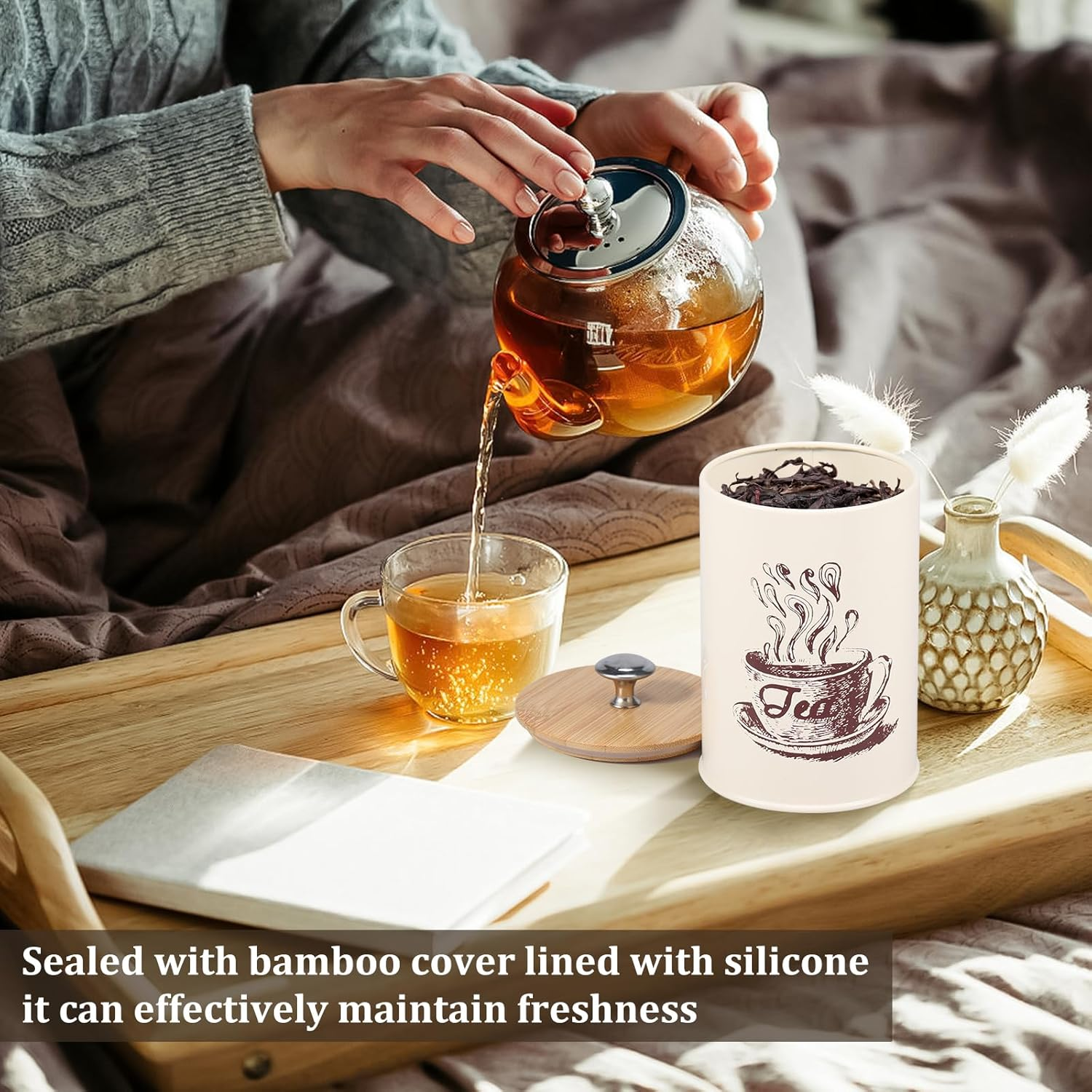 Rdjeokf 3PCS Coffee and Sugar Container Set Vintage Canisters Set Decorative Tea Container Set 25 Oz for Coffee Tea Sugar Kitchen Storage Organisation image number 6