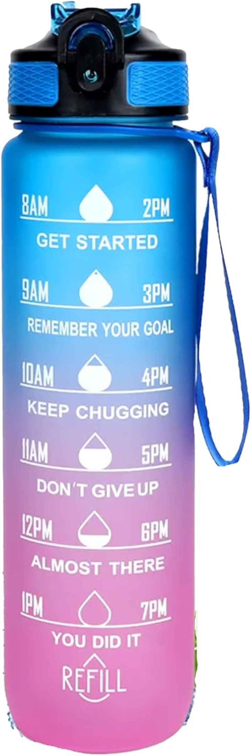 O'Mango Motivational Water Bottle, 1000Ml, Time Marker, Built-In Straw, Blue-Purple Gradient (ORANGE-GREEN)