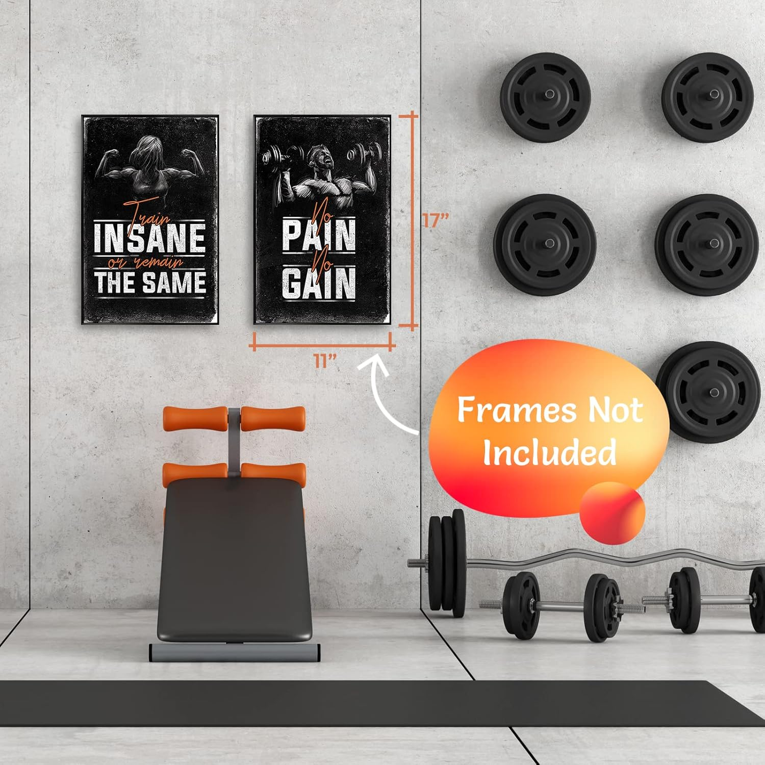 Bodybuilding Motivational Fitness Posters Set of Four. Wall Art Inspiration and Quote Decals with Workout Weight Lifting and No Excuses Inspirational Images. No Pain No Gain Prints. Great Mens Gifts image number 3