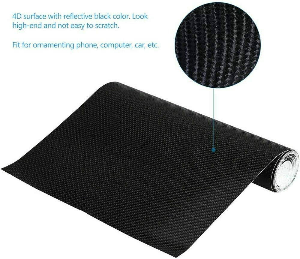 Gloss Black 4D Carbon Fiber Vinyl Car Phone Laptop Wrap Sticker Film 50X151Cm image number 1