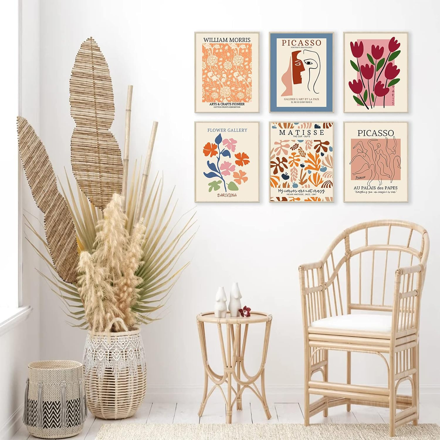 KBKBART Flower Market Posters Set of 6,Abstract Wall Art Prints Exhibition Poster Set,Vintage Matisse Print Picasso William Morris Painting Pictures,Minimalist Gallery Mix(8X10Inch,Unframed),Beige image number 1