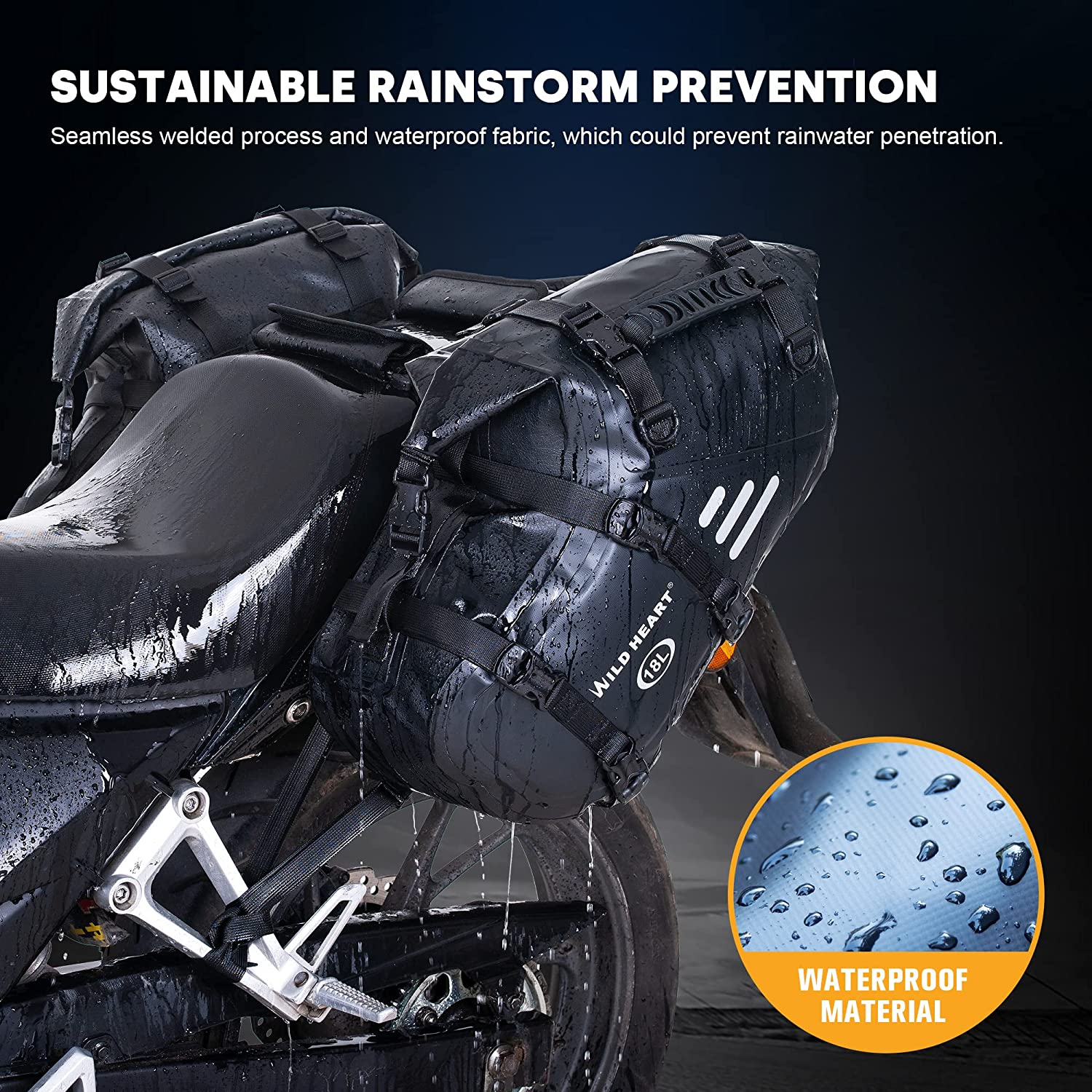 WILD HEART Motorcycle Saddlebags Waterproof 36L (18L*2) Motorcycle Side Saddlebags Pannier Bag Trunk Motorcycle Accessory (Black) image number 6