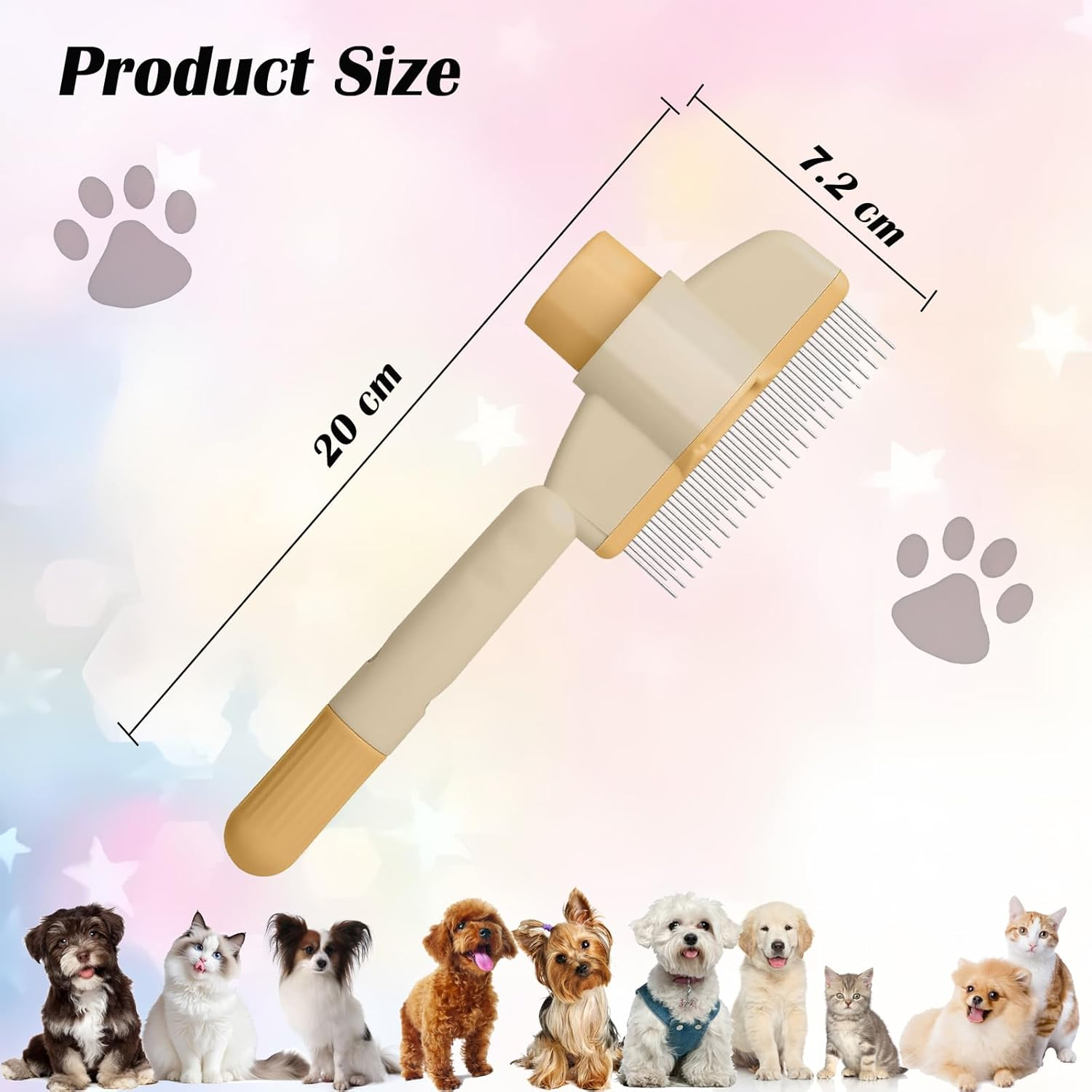 Pet Hair Removal Comb Flea Comb, Cat Grooming Brush, One-Click Release Button Self-Cleaning Deshedding Cat Hair Removing Matted Fur Detangling Comb image number 3
