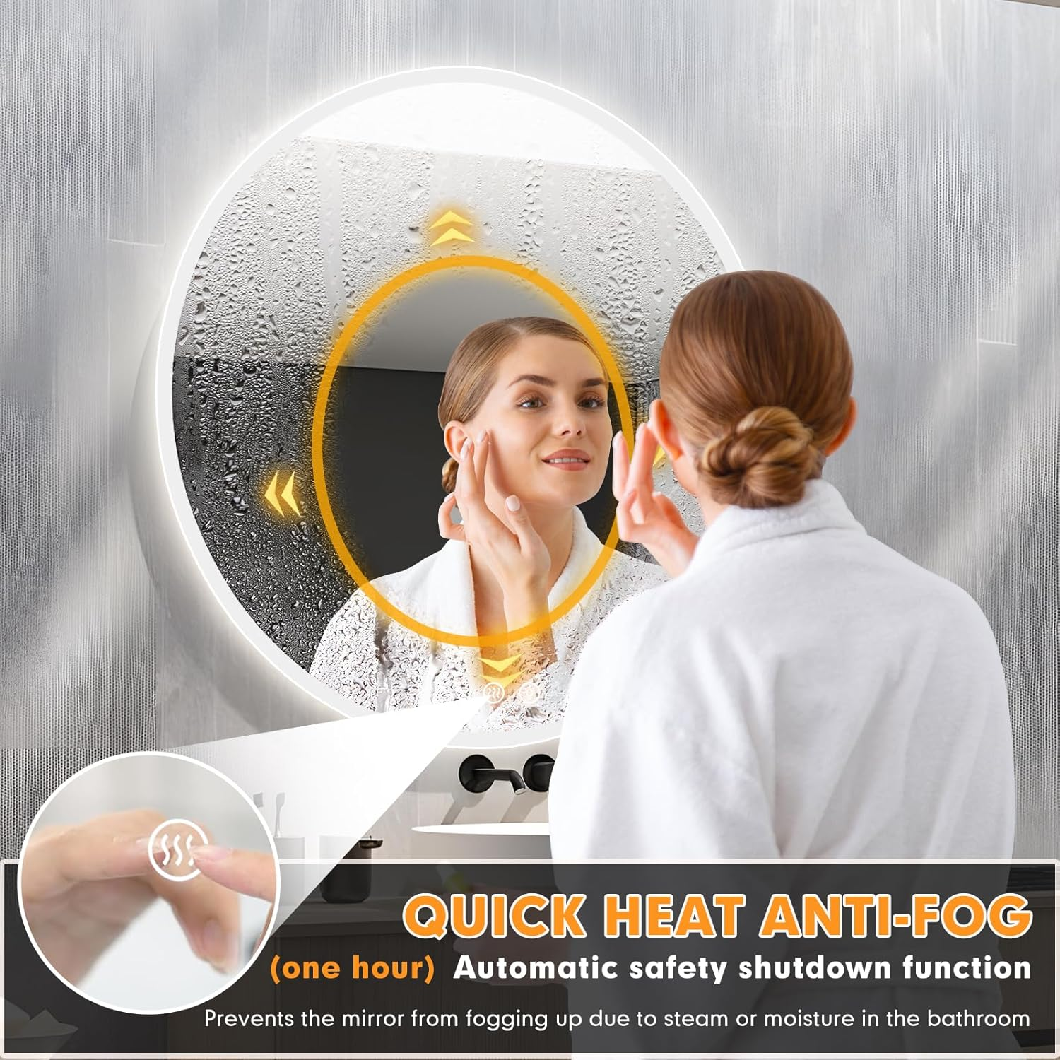 28 Inch Led Bathroom Mirror Frameless Bathroom Mirror with Lights Dimmable anti Fog Backlit Mirror round Smart Lighted Bathroom Mirrors Wall Mounted Touch Button,Tempered Glass,Memory Function image number 1