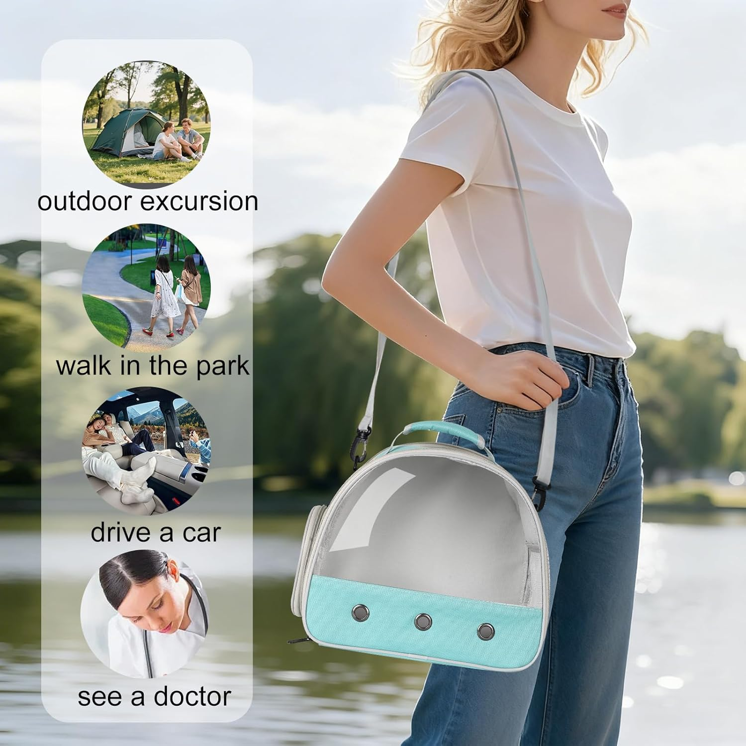 Bearded Dragon Travel Carrier for Lizards, Hedgehog, Rat, Parrot, Bird & Guinea Pig - Portable for 2 (Green) image number 1