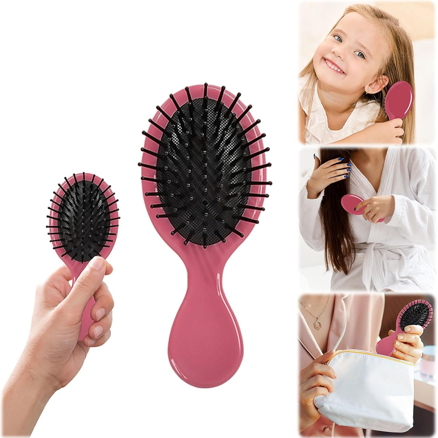 2P Mini Hair Brush,Brush Squirt Detangling Brush,Mini Detangler Brush, No Tangle Ultra-Soft Intelliflex Bristles,With Ease Knots without Tears or Breakage (Bright Black)