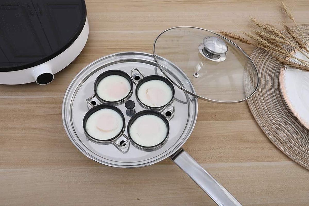 4-Cup Egg Poacher Pan Set, Stainless Steel with Nonstick Cups and Glass Lid Egg Poachers, Silicone Spatula Included image number 4