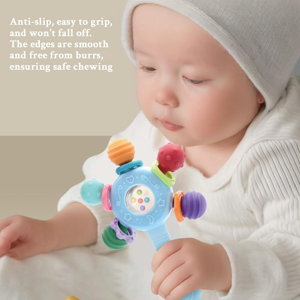 Itreatu Baby Sensory Toy for 0-6 Months,Montessori Early Education Toy,Teething Toy for 3-6 Months,6-12 Months, Rattle Stick Toy,Baby Rattle, Grasp Training Toy, Baby Teething Toys,Newborn Toys (Blue) - Pink image number 3