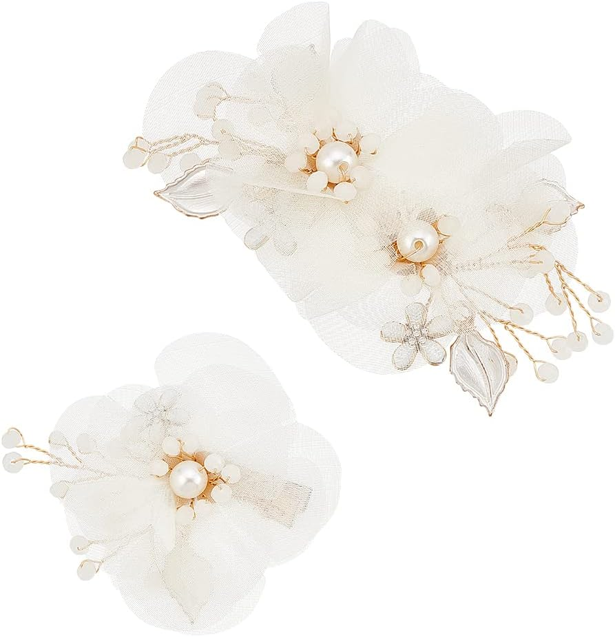 AHANDMAKER 2 Pcs Flower Wedding Bridal Hair Clips, Pearl Bridal Headpiece White Bridal Decorative Hair Pins Pieces for Women Boho Wedding Brides Bridesmaids Hair Accessories image number 1