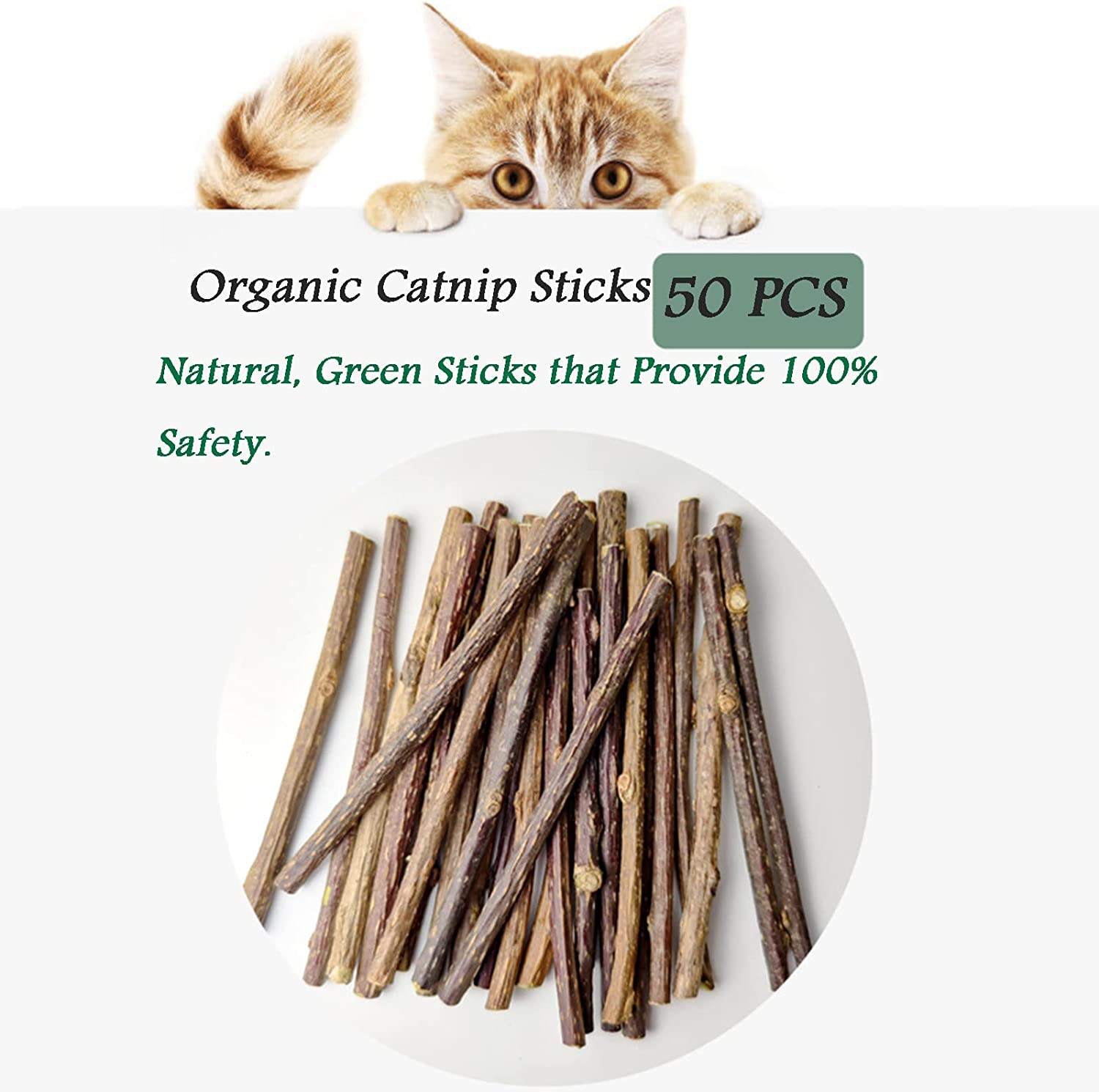 Ueerdand Organic Cat Chew Toys Natural Matatabi Silvervine Cat Teeth Cleaning Chew Sticks (50 Pcs) image number 3