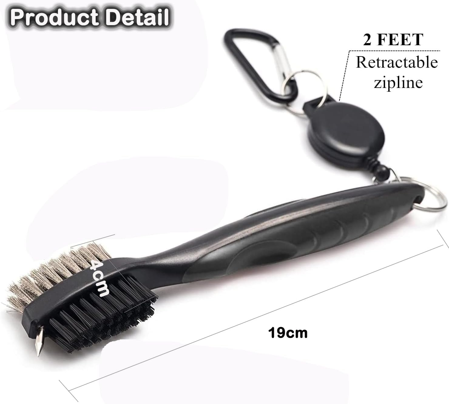 Yiyuanhe Golf Club Brush with Groove Cleaner, Nylon & Steel Golf Club Brush with Cleaning Spikes, Retractable Cord and Carabiner，Anti-Skid Handle Grip Golf Club Cleaning Tool image number 5