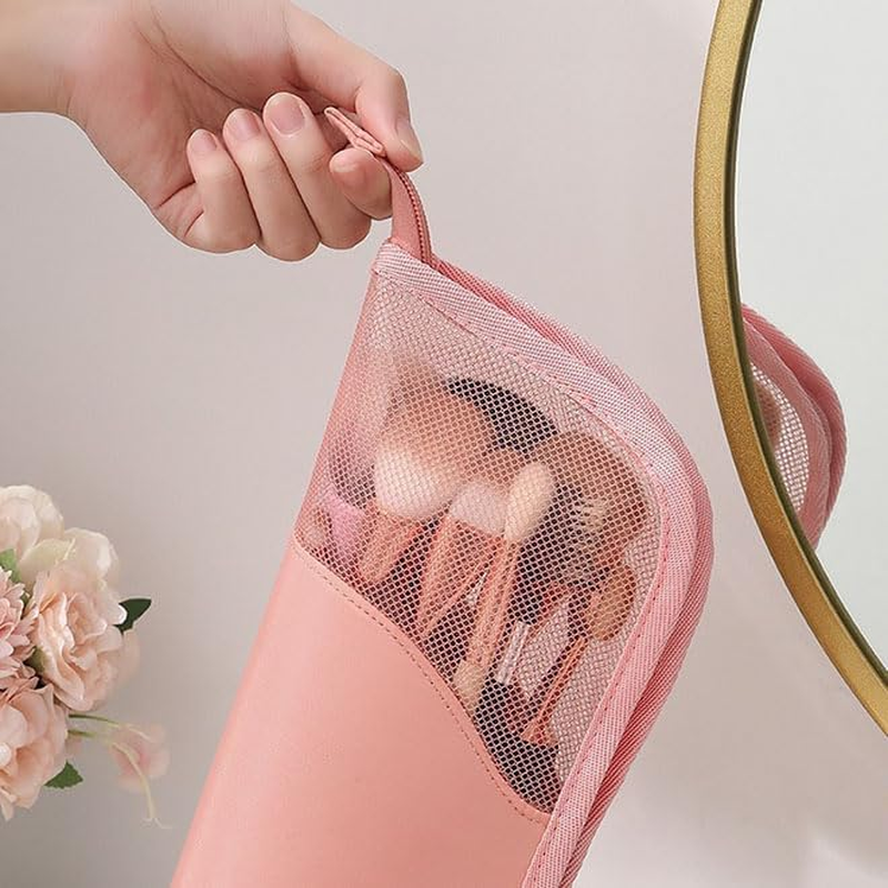 XUNQUCOM Stand-Up Makeup Brush Storage Organizer Bag, Waterproof Dust Free Travel Makeup Brush Holder (Pink) image number 5