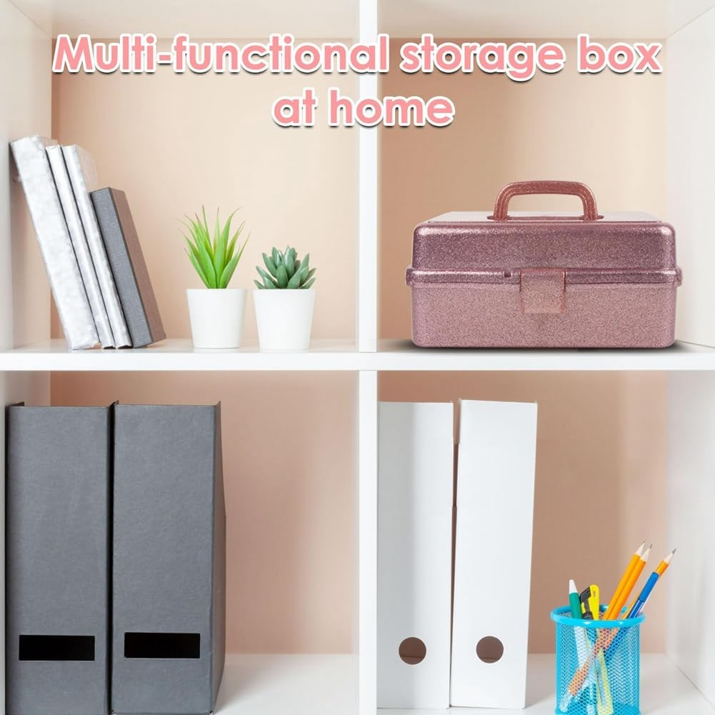 Bjworeye Glitter Pink & Craft Tool Storage Box,3-Layer Stackable Carry Tackle Box Sewing Box Organizer for Art image number 1