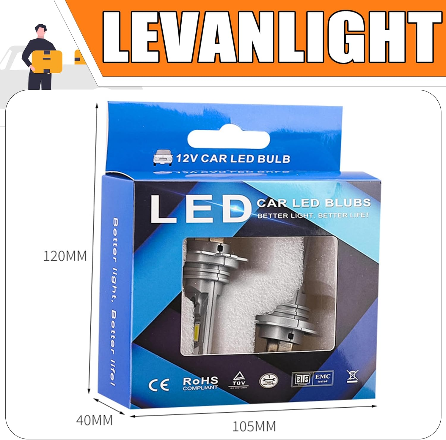 LEVANLIGHT H7 LED Headlight Bulbs | 2 Pack | 1:1 Size Halogen Replacement | Plug and Play, Non-Polarity Design | All-In-One LED Fog Lights | No Adapter Required image number 6