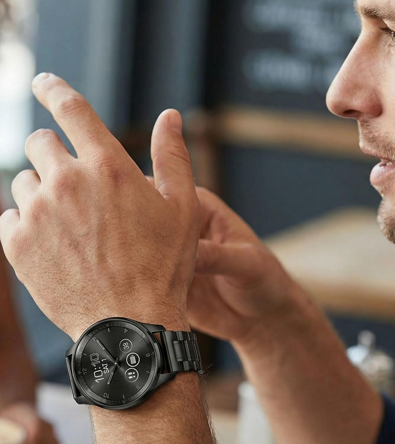 Hiseus Bracelet Compatible with Garmin Vivomove Sport Style Trend, Chic Metal Replacement Strap for Men and Women - Black image number 6