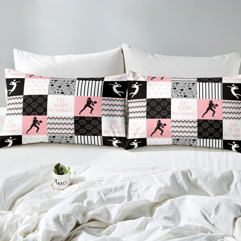 Loussiesd Volleyball Bed Set Sports Game Bedding Set 135 X 200 Cm Volleyball Player Duvet Cover Set for Children Microfibre Pink Black White Geometry Duvet Cover Decor Bedding image number 4