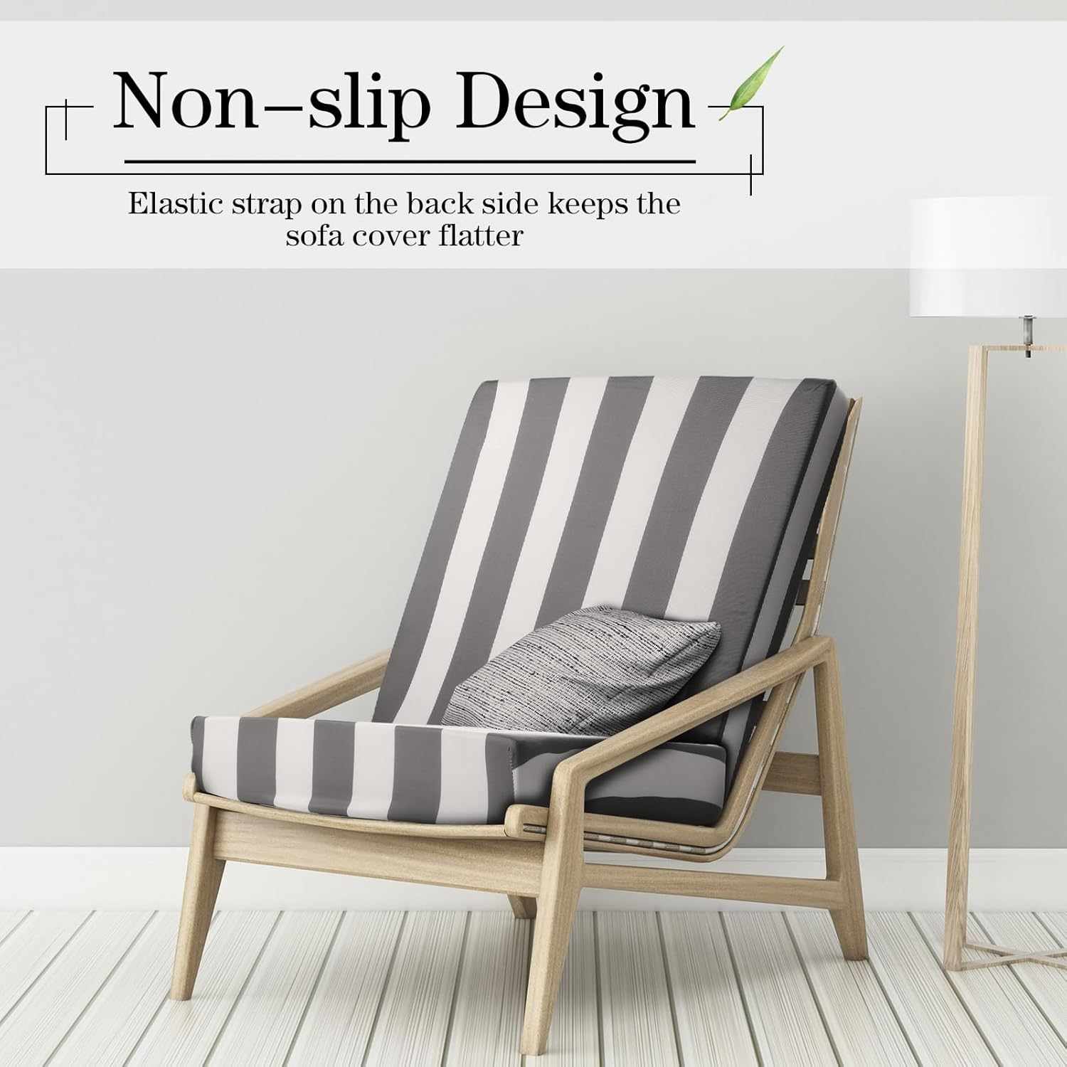 Newwiee 8Pcs Outdoor Stretch Cushion Covers Patio Stripe Sofa Cushion Cover Slipcovers Replacement Patio Furniture Couch Cushions Cover Chair Seat Cover Washable Soft Protector for Pet (Gray) image number 4