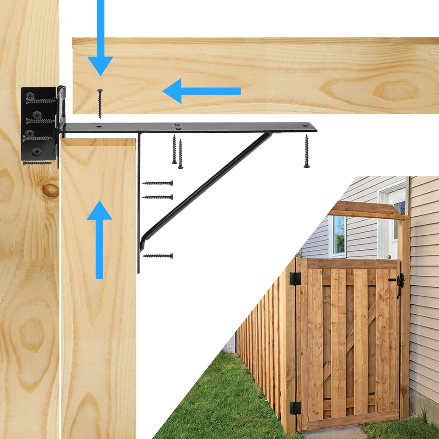 TFMUZERT Heavy Duty Fence Gate Kit Gate Hardware Iron No-Sag 2X4S Adjustable for Wooden Fence Gate Windows Shed Doors