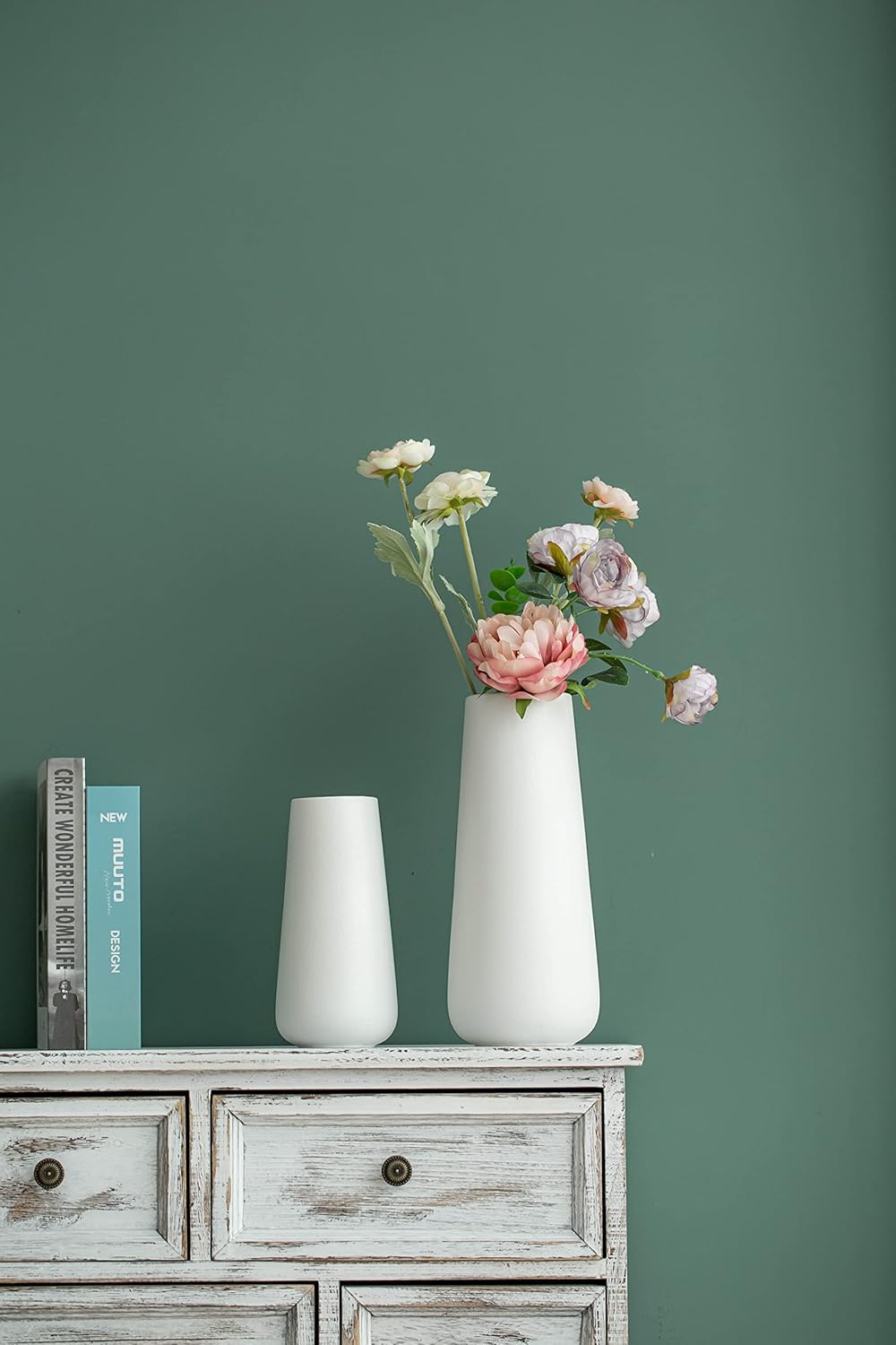 28 CM Tall Matt White Ceramic Vase for Flowers & Pampas Grass, Classic Rustic Style Decorative Vases for Home Decor Table Centerpieces image number 4