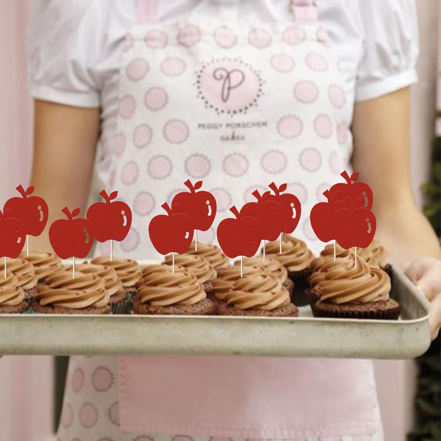 Rsstarxi 24 Pack Glitter Apple Cupcake Toppers Christmas Apple Cupcake Picks for Fruit Theme Baby Shower Kids Birthday Christmas Eve Party Cake Decorations Supplies image number 6