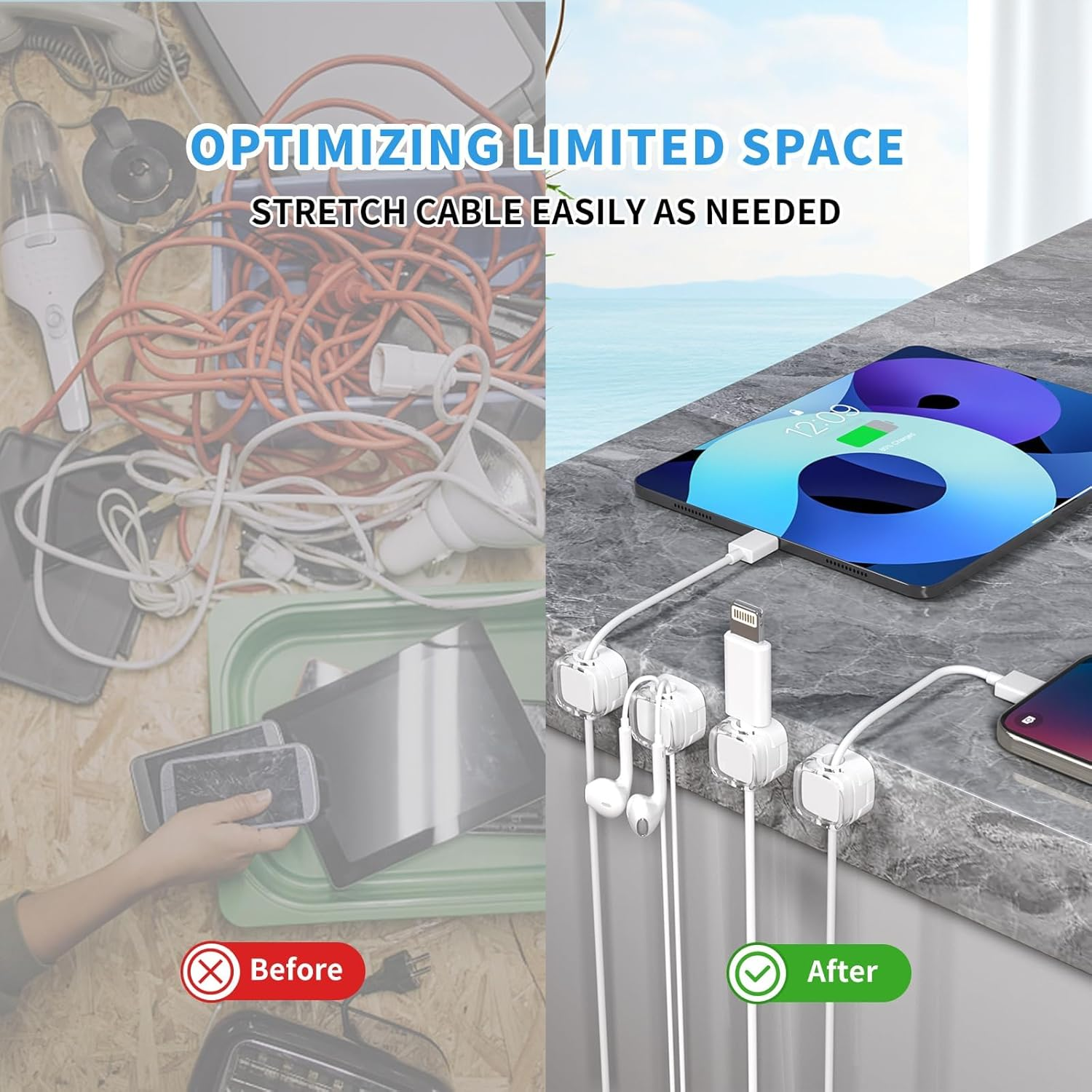 SVNXI 6 Pack Magnetic Cable Clips, Cord Holder for Nightstand, under Desk Cable Management Smooth Adjustable Computer Accessories, Adhesive Wire Organizer (6White) - 2Orange + 2Purple + 2Blue image number 3