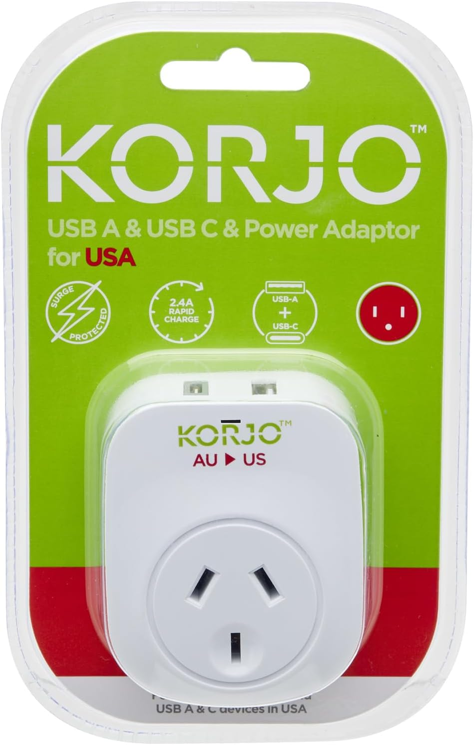 Korjo USB A&C & Power Adaptor - US, White