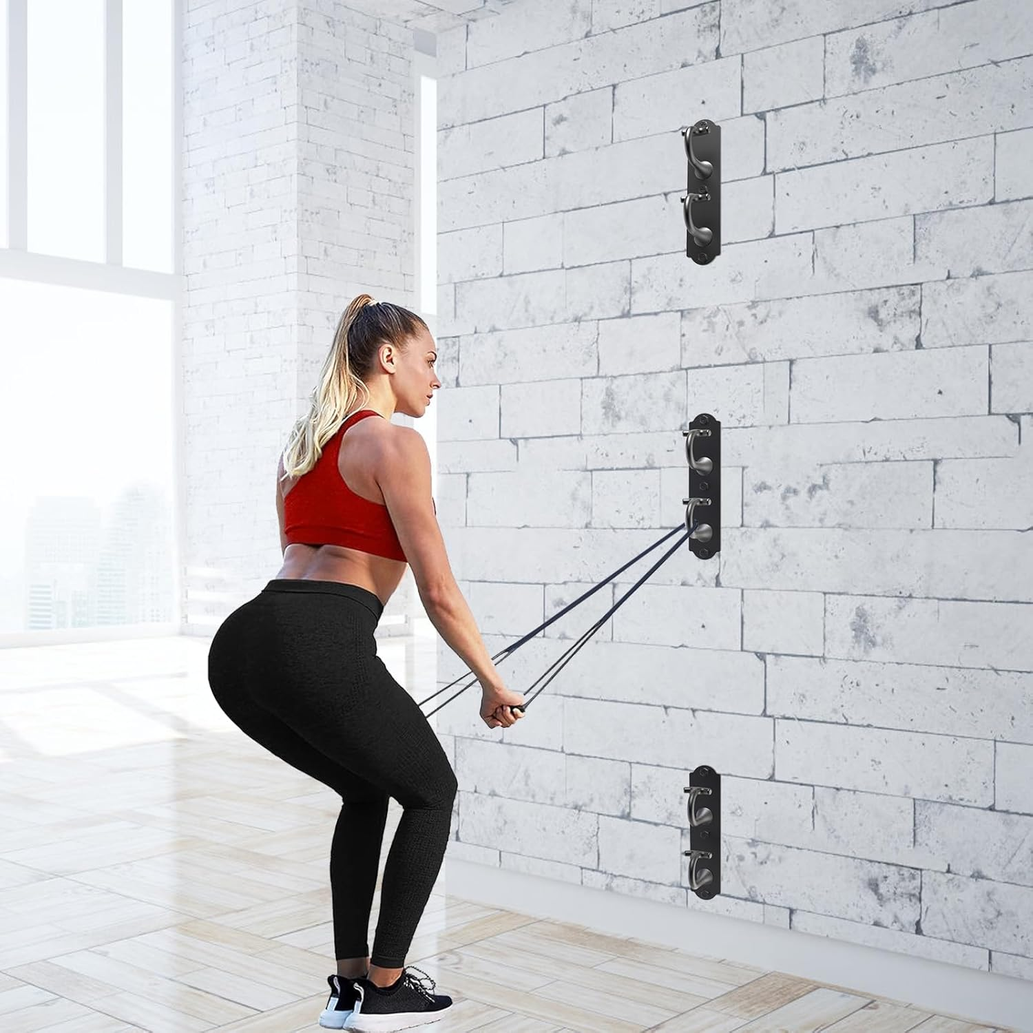 Kipika Wall Mount Workout Anchors with Dual Hooks - Heavy Duty Steel Home Gym Anchors for Resistance Bands, Strength Training & Physical Therapy- Space-Saving Hooks with Secure G-Shaped Design, 3 Pack image number 2