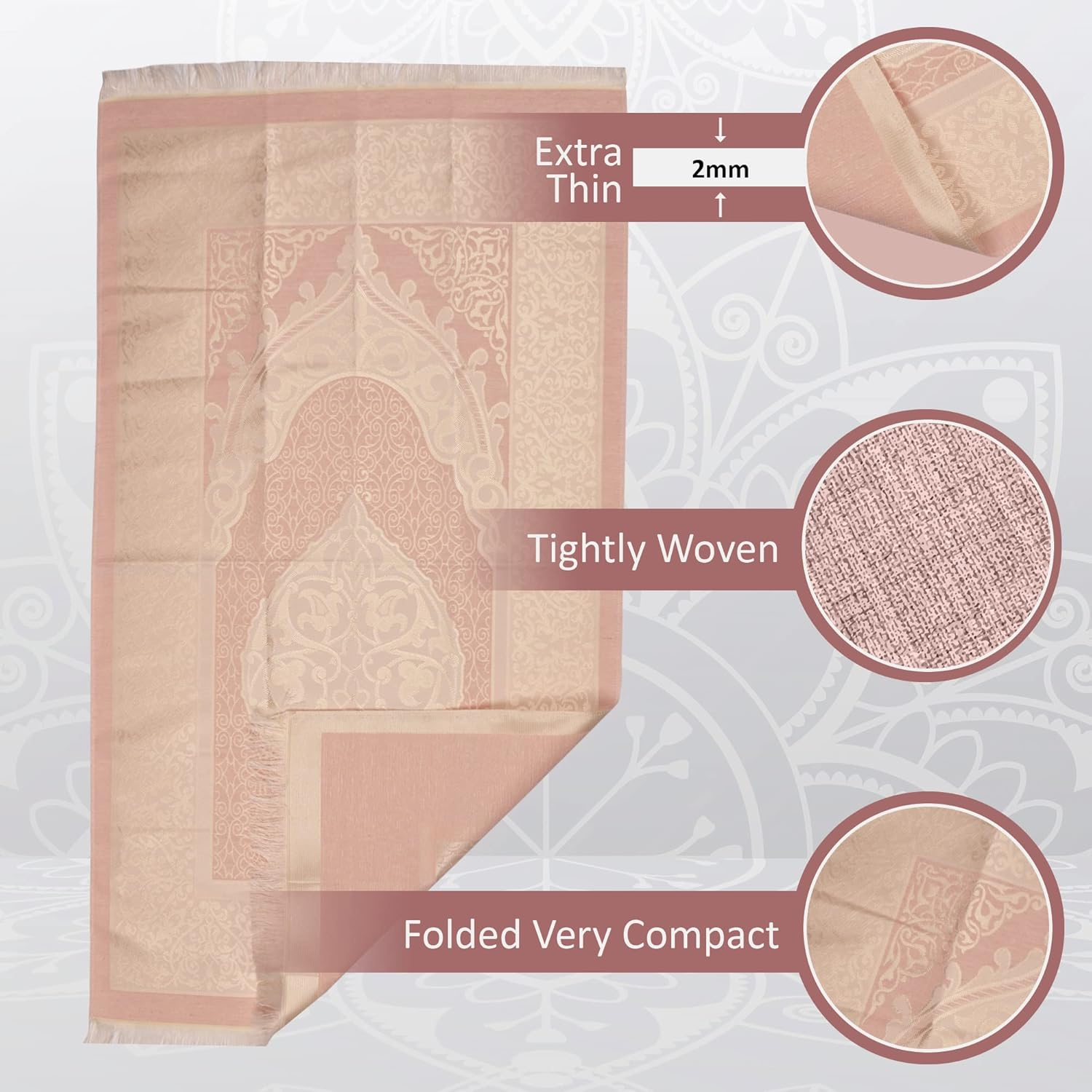 Islamic Gift Set, Velvet Prayer Mat, Prayer Beads, Shawl and Yaseen Book, Perfect Family and Eid Gifts (Pink)