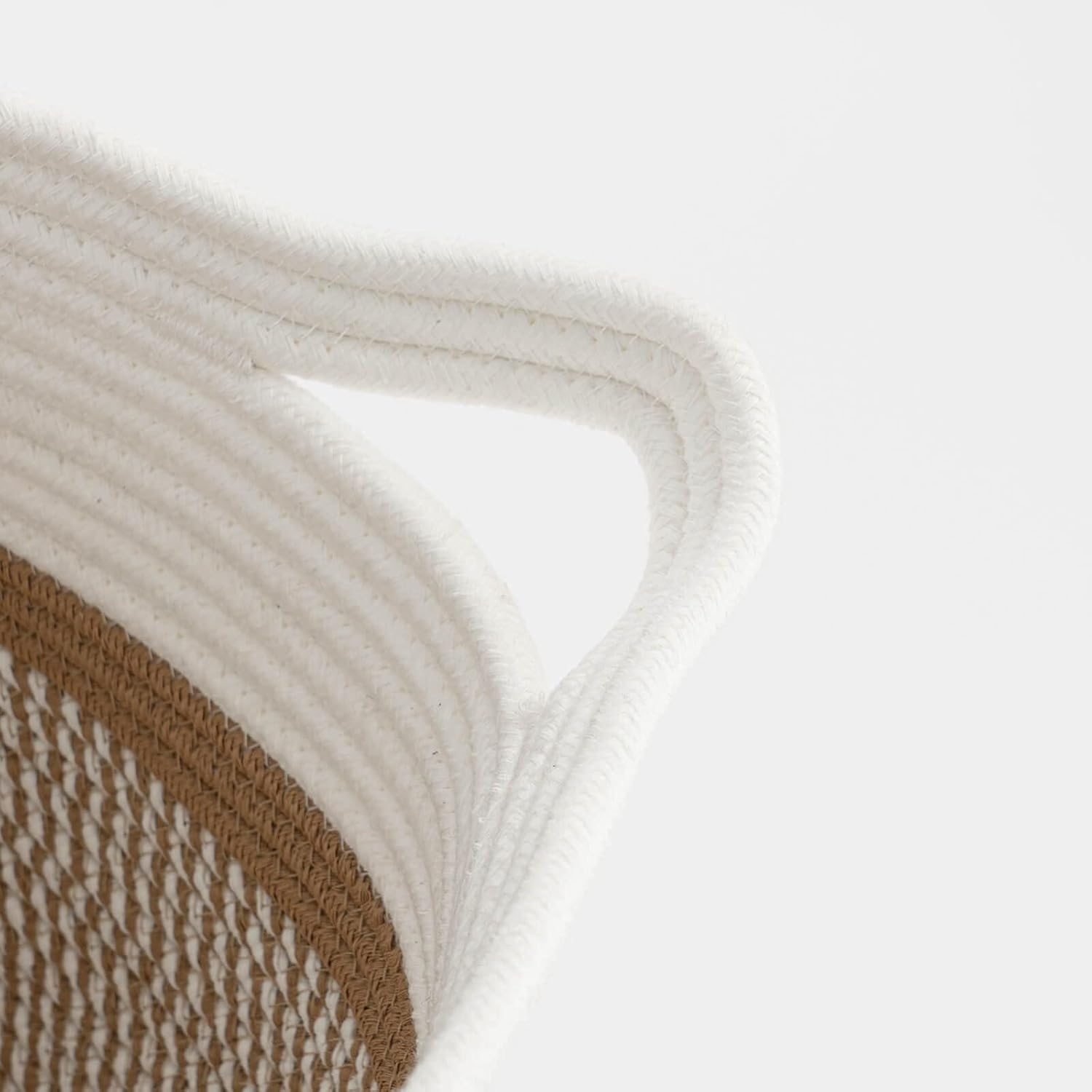 CHICVITA Square Cotton Rope Woven Basket with Handles for Books, Magazines, Toys - Decorative Rectangle Basket for Baby Nursery, Living Room, Bathroom 13.5" X 11" X 9.5", Brown and White - Brown And White image number 6