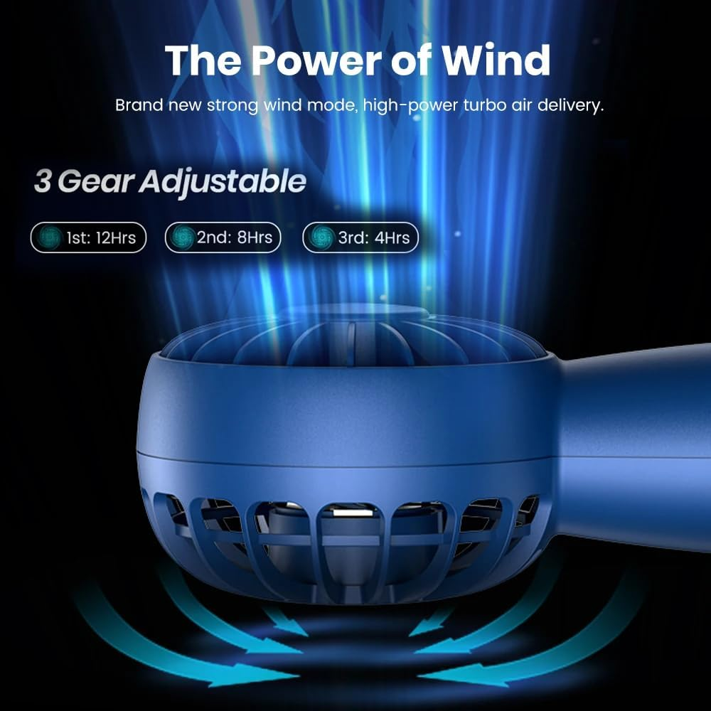 H HOME-MART Mini Portable Fan, Powerful Handheld Fan, Cute Design 3 Speed Personal Small Desk Fan with Base, Lightweight Makeup USB Rechargeable Fan for Stylish Girl Women Travel Indoor Outdoor (Blue) - Blue image number 4