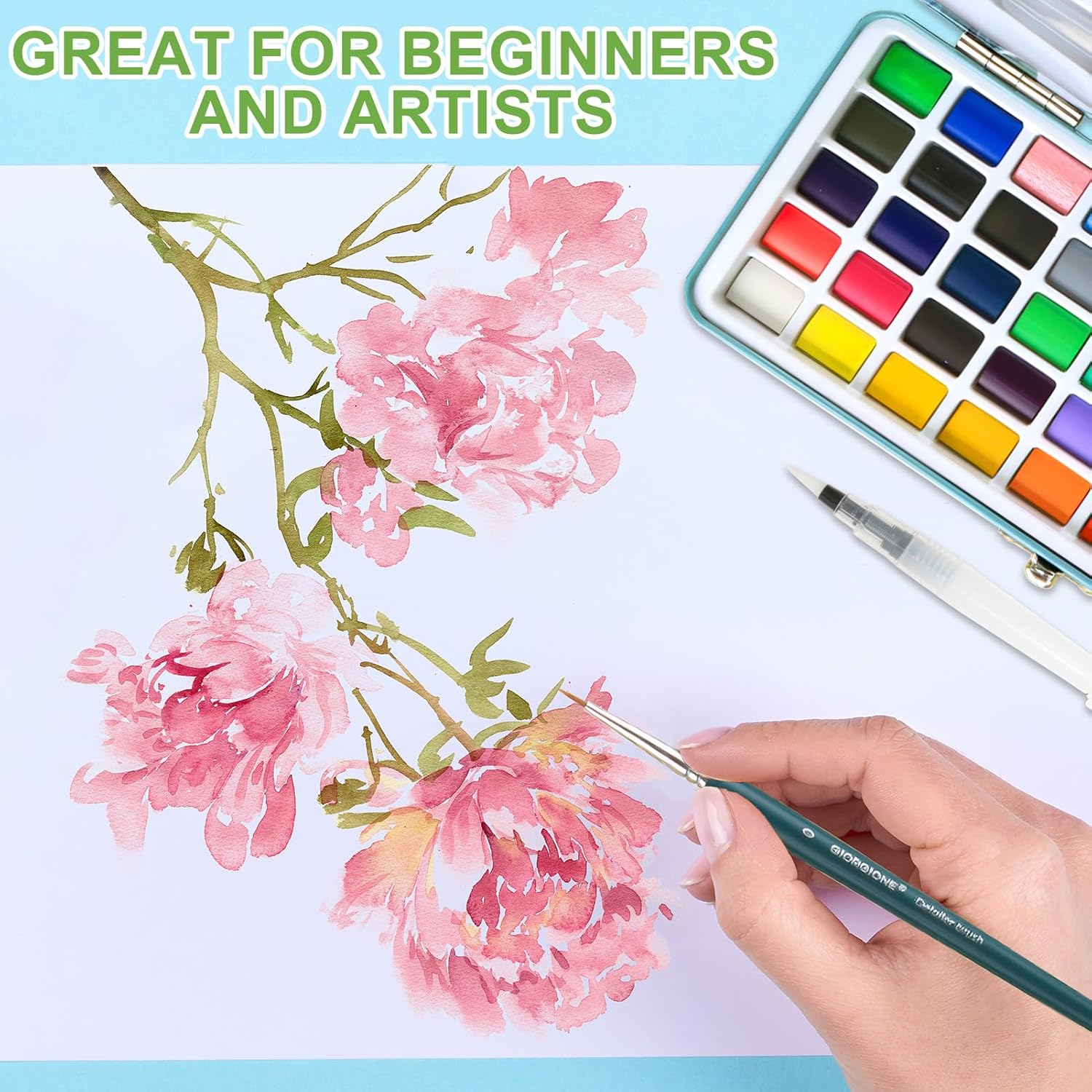 Watercolor Paint Set, 50 Vibrant Colours Including Pearlescent Shades in a Sturdy Metal Tin, Foldable Paint Set for Easy Travel, Ideal for Artists & Beginners, Perfect for Sketching & Outdoor Painting image number 1