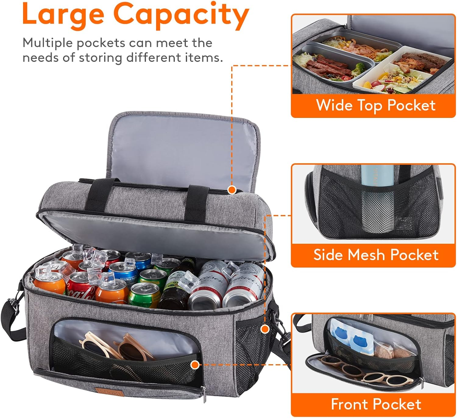 Lifewit Large Cooler Bag 27/32/48 Cans Insulated Lunch Bag Lightweight Portable Cool Bag Double Layer for Picnic, Beach, Work, Trip image number 6