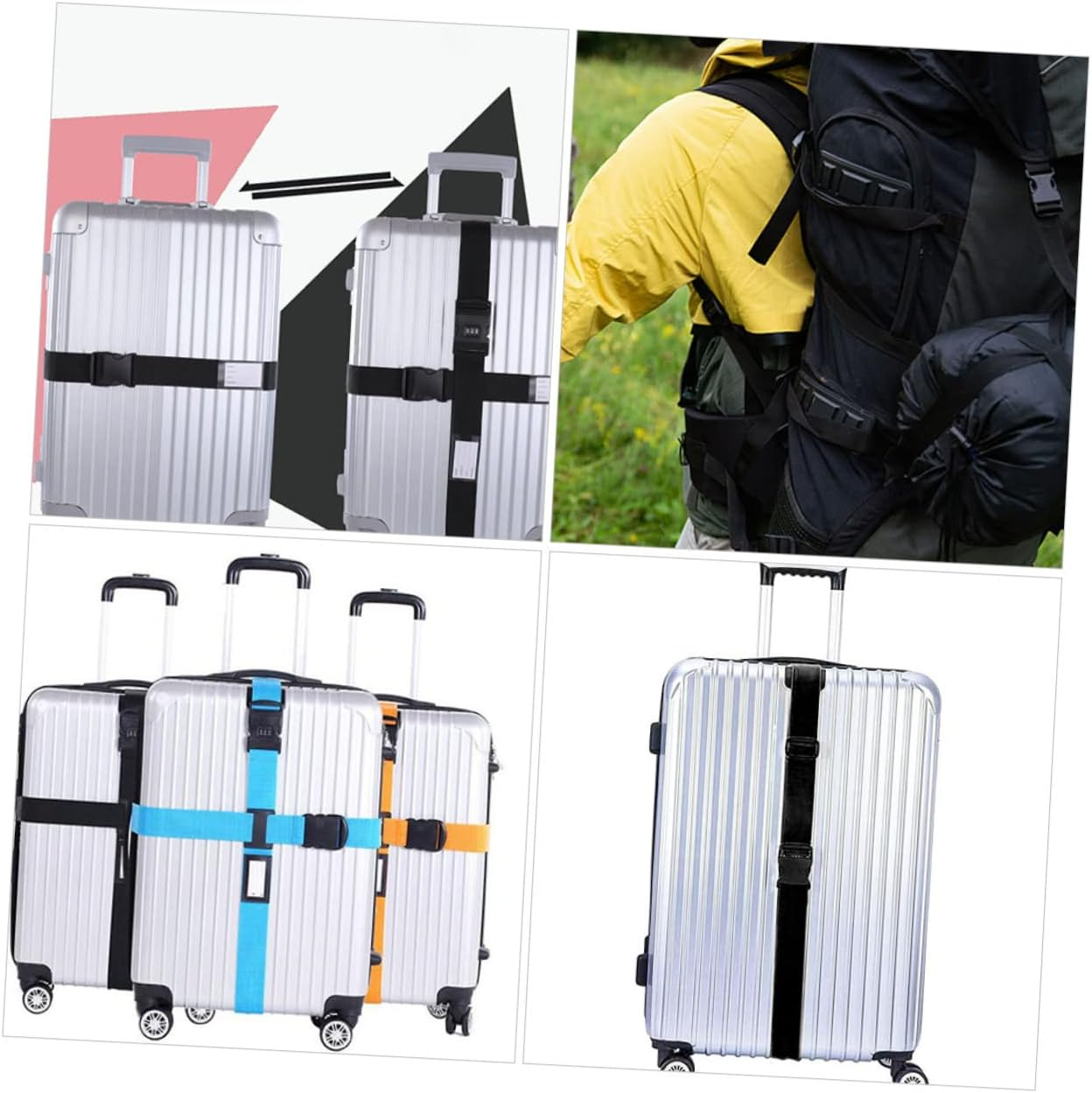 TOGEVAL Luggage Strap Suitcase Strap with Buckle for Travel Baggage Security Sturdy Lightweight Design for Airplane Airport Travel Use 5 Pack image number 1