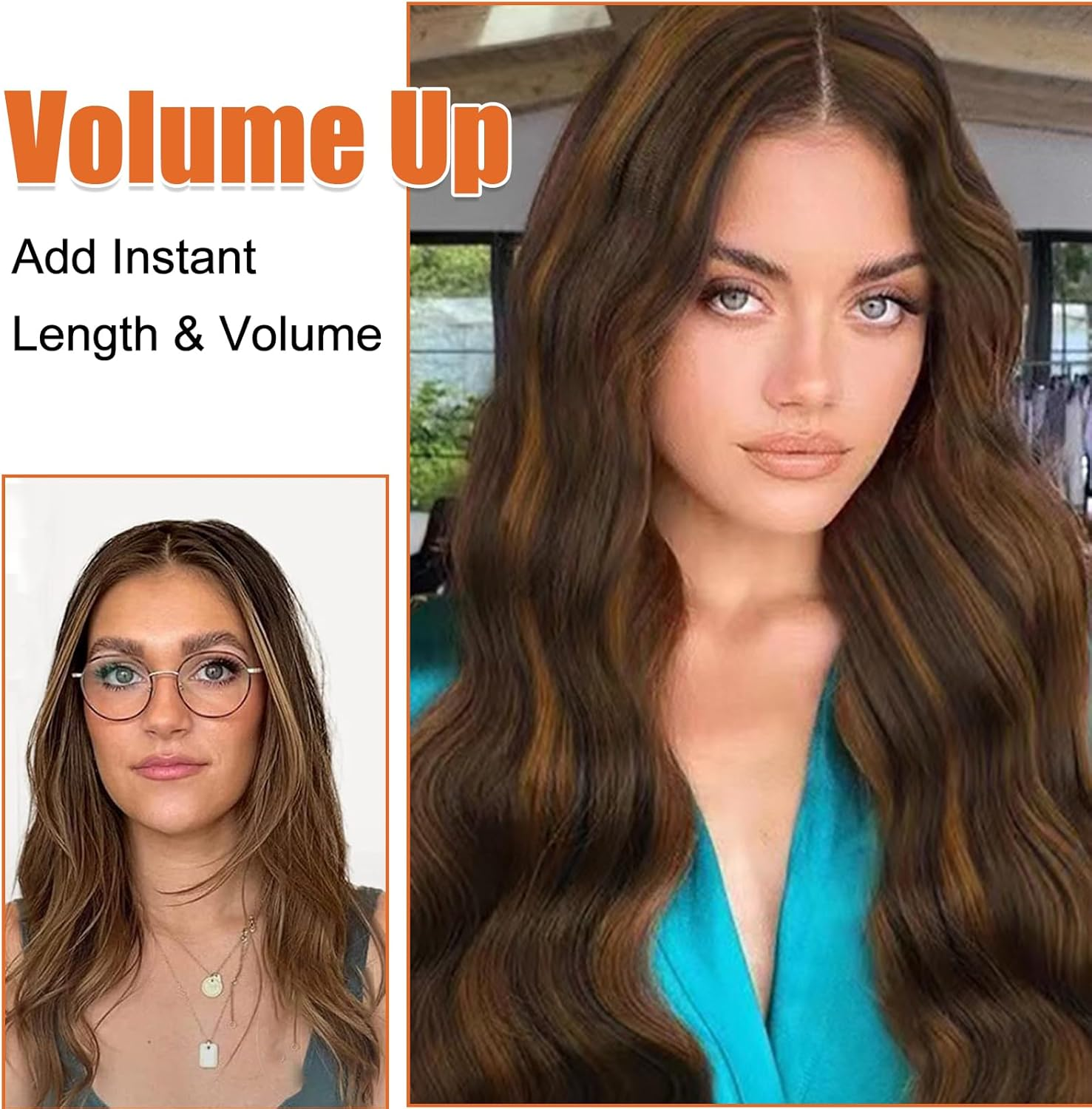 DKDDSSS Clip-In Extensions, 4 Pieces Brown Hair Extensions, Clip-In Hair Extensions, 55 Cm, Synthetic Hairpiece, Hair Extensions with Clips, for Women and Girls image number 4
