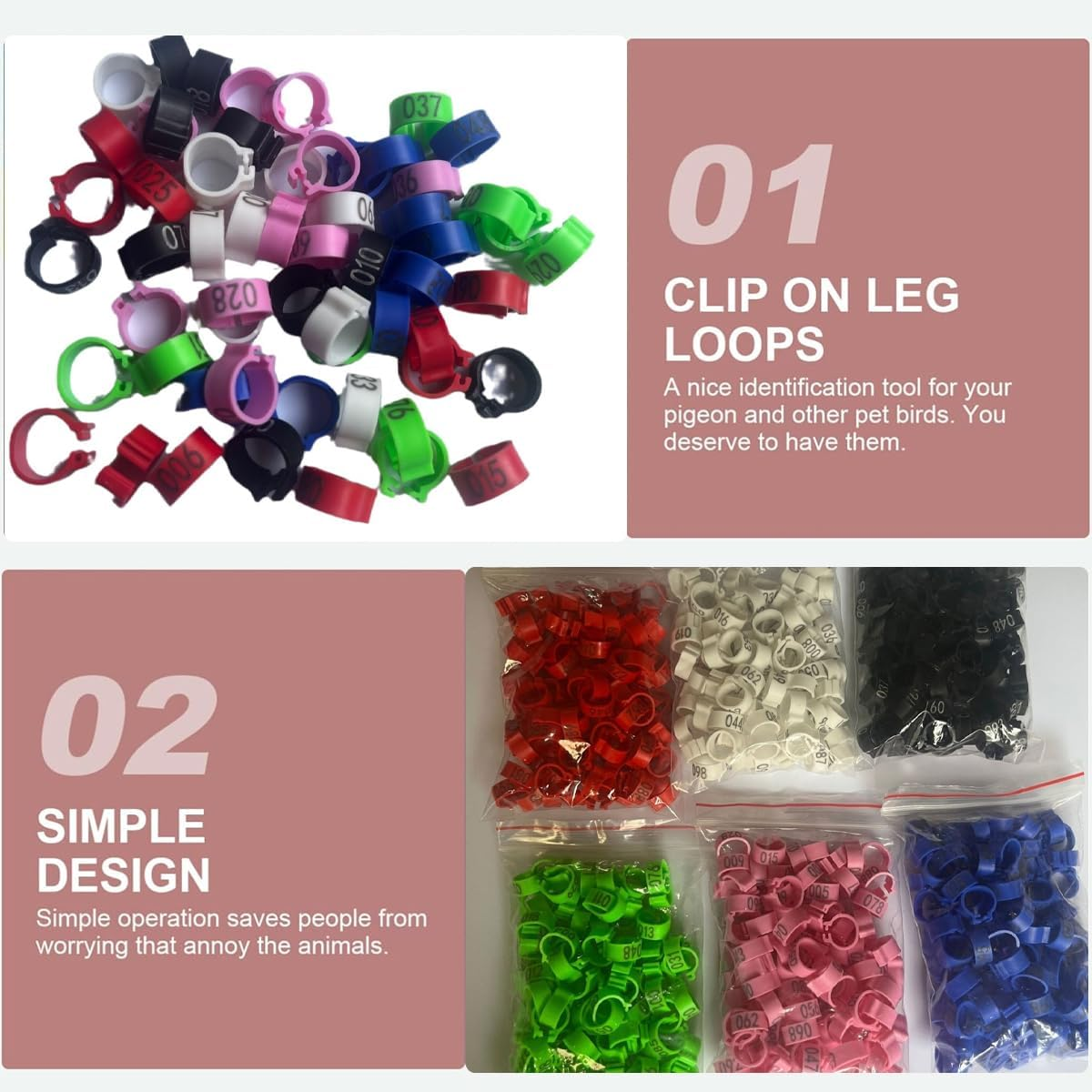 AIMALL 100 PCS Pigeon Bayonet Digital Foot Ring, 10Mm Pigeon Leg Band for Breeding and Racing, Durable Plastic Material, Easy to Use - Dark Blue image number 5