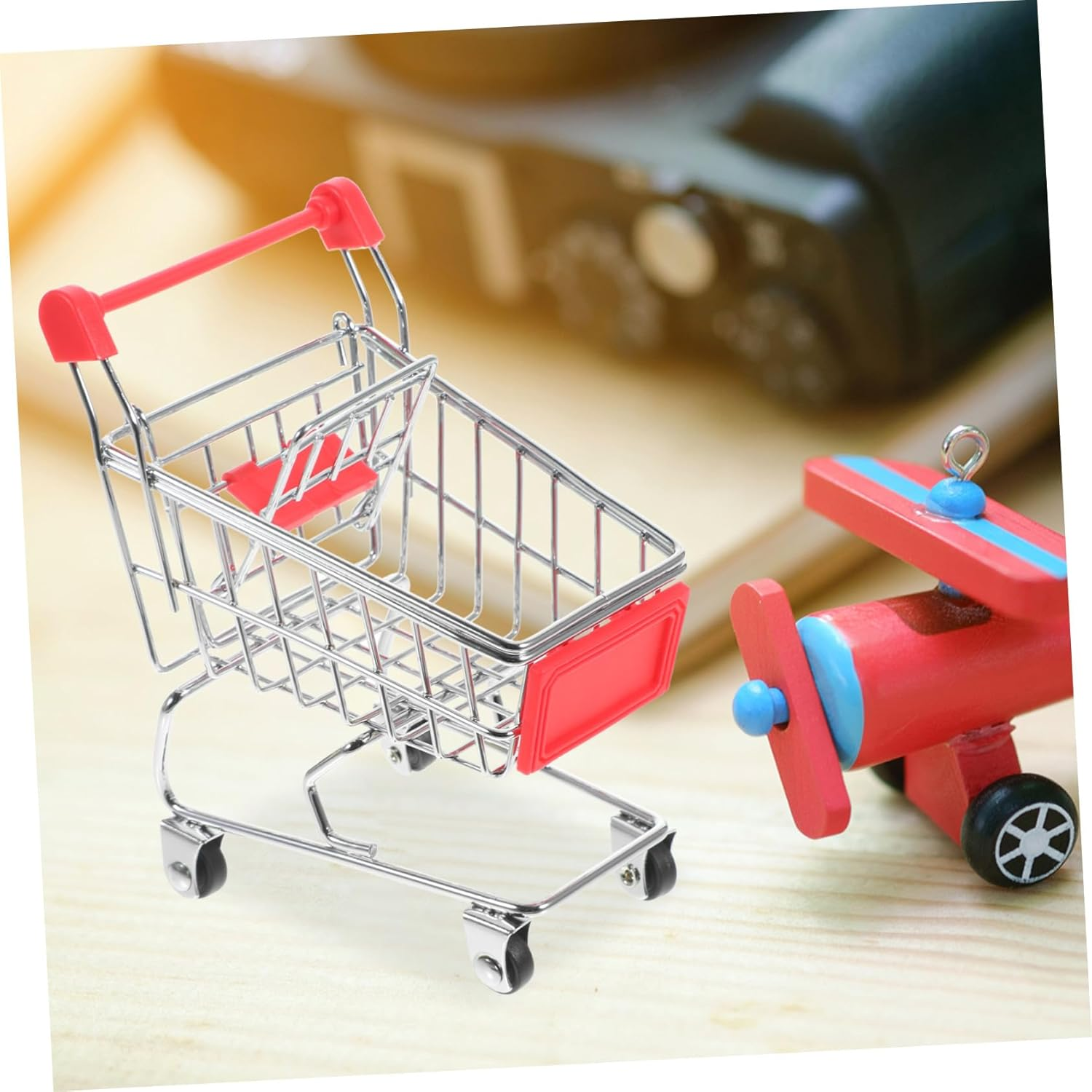 BESPORTBLE Mini Shopping Cart Storage Basket with Wheels Metal Plastic Desktop Organizer for Pens Cosmetics Gadgets Random Color Mini Cart Trolley for Office and Home Use Compact Random Color image number 3