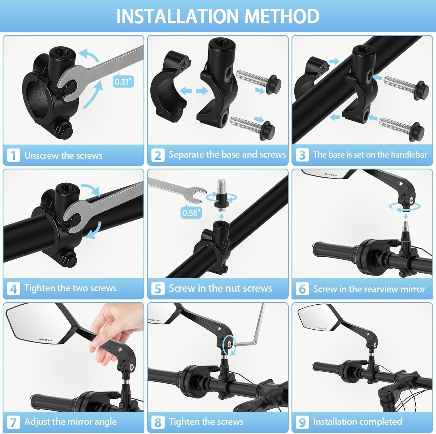 A Pair of Bike Mirrors for Handlebars - 360&deg; Adjustable Safety Rear View Mirrors for Bicycle, Ebike, Mountain & Road Bikes,Bicycle Universal Fit Accessories Universal Fit 22-24Mm (Scratch Resistant) image number 1