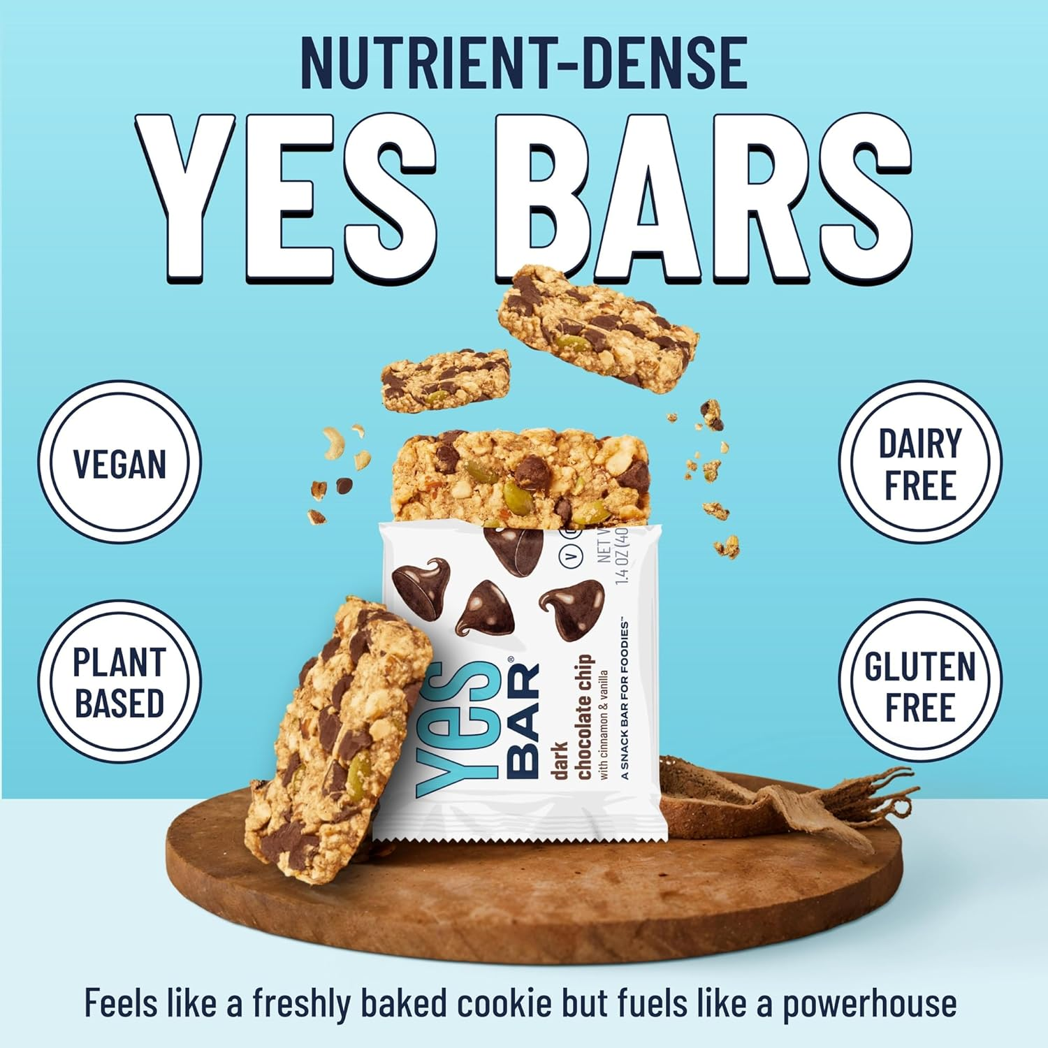 The YES Bar Vegan Gluten Free Real Food Low Sugar Paleo Snack Bar Dark Chocolate Chip - 6 Bars image number 1