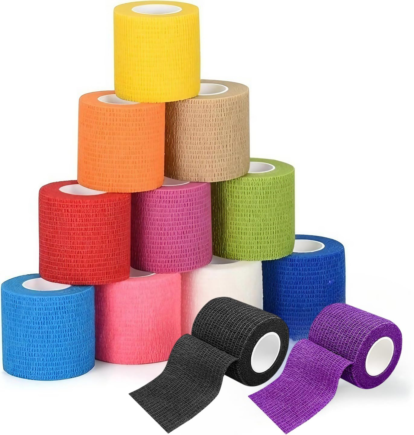 12 Pack Self Adhesive Bandage Wrap, Cohesive Wrap Bandages, Breathable Elastic Cohesive Bandage Wrap, Sports Tape for Wrist Ankle Swelling(Each 5 * 450Cm, 12 Color Random) image number 4