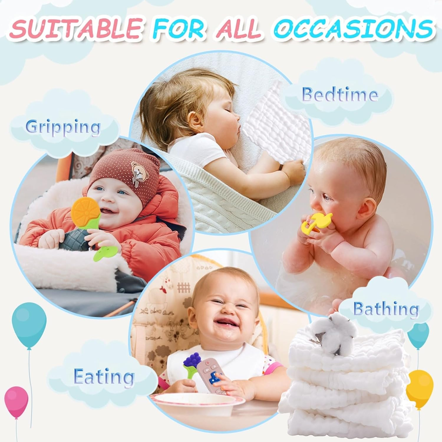 10-Pack Muslin Burp Cloths for Baby, 100% Cotton Baby Washcloths, Soft Washcloth& Absorbent Baby Towel, 20''X10'' Large Size, Suitable for Boys and Girls（White）